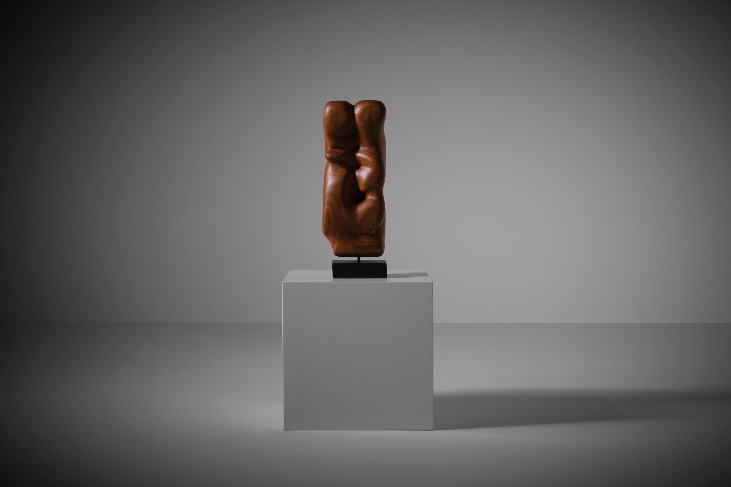 Hand-Carved Abstract Wooden Sculpture by Cor Dam, 1960s
