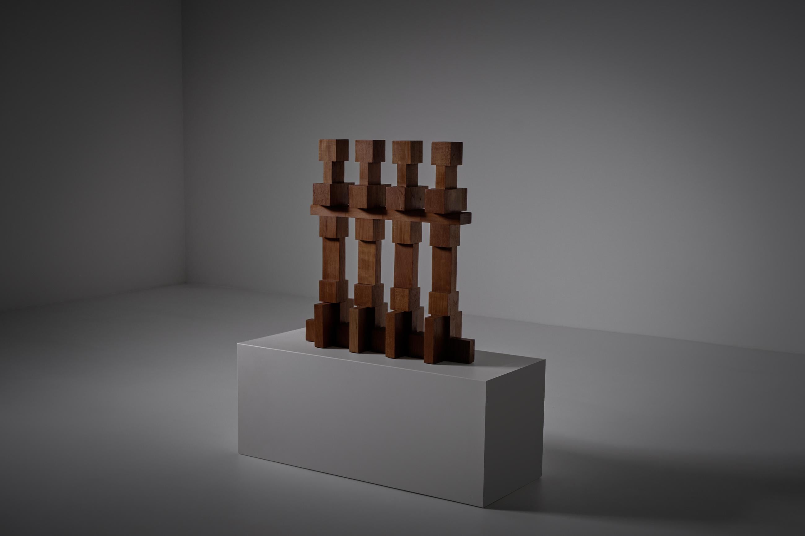 Mid-Century Modern Abstract Wooden Sculpture by Willem Hussem, 1960s