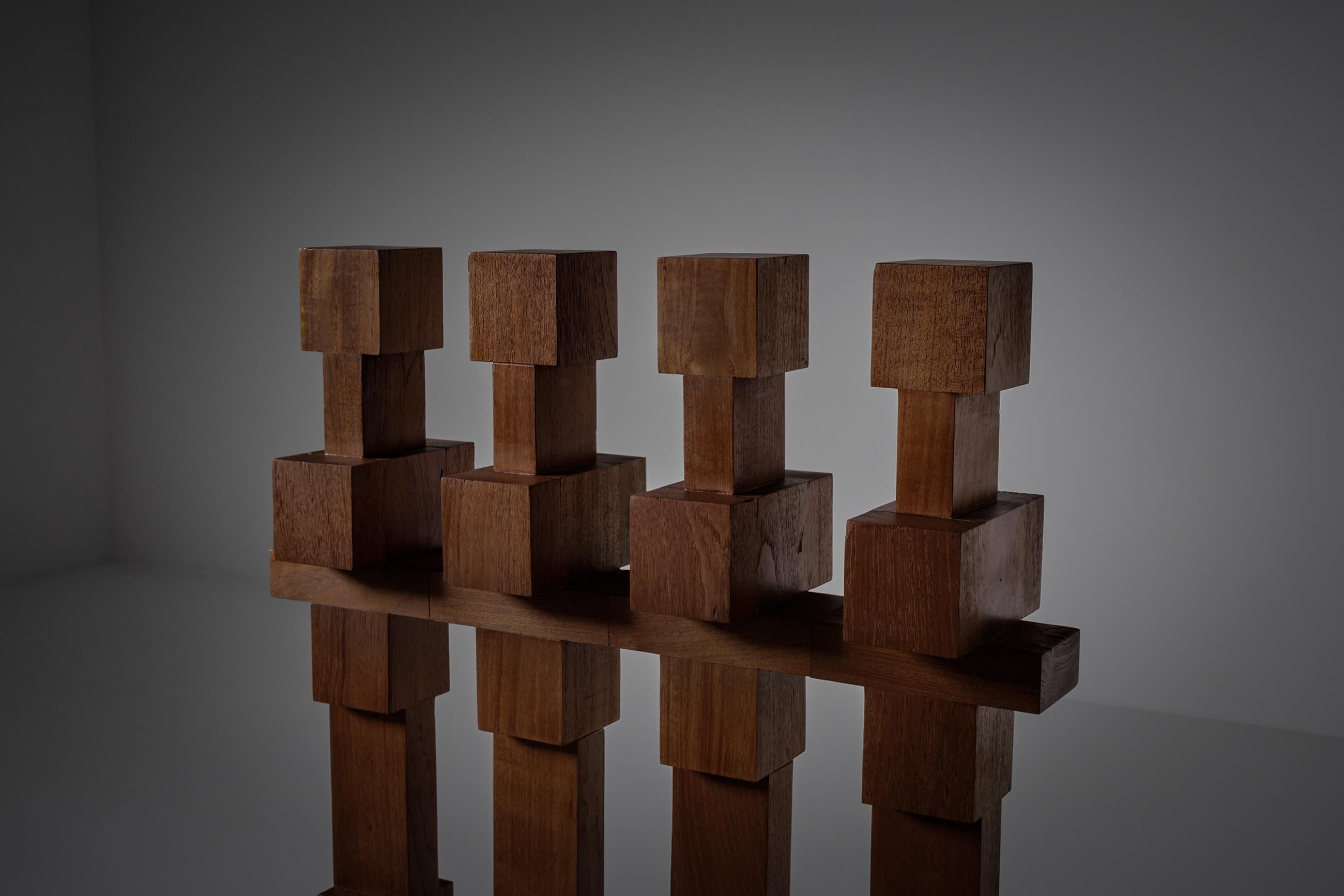 Mid-20th Century Abstract Wooden Sculpture by Willem Hussem, 1960s