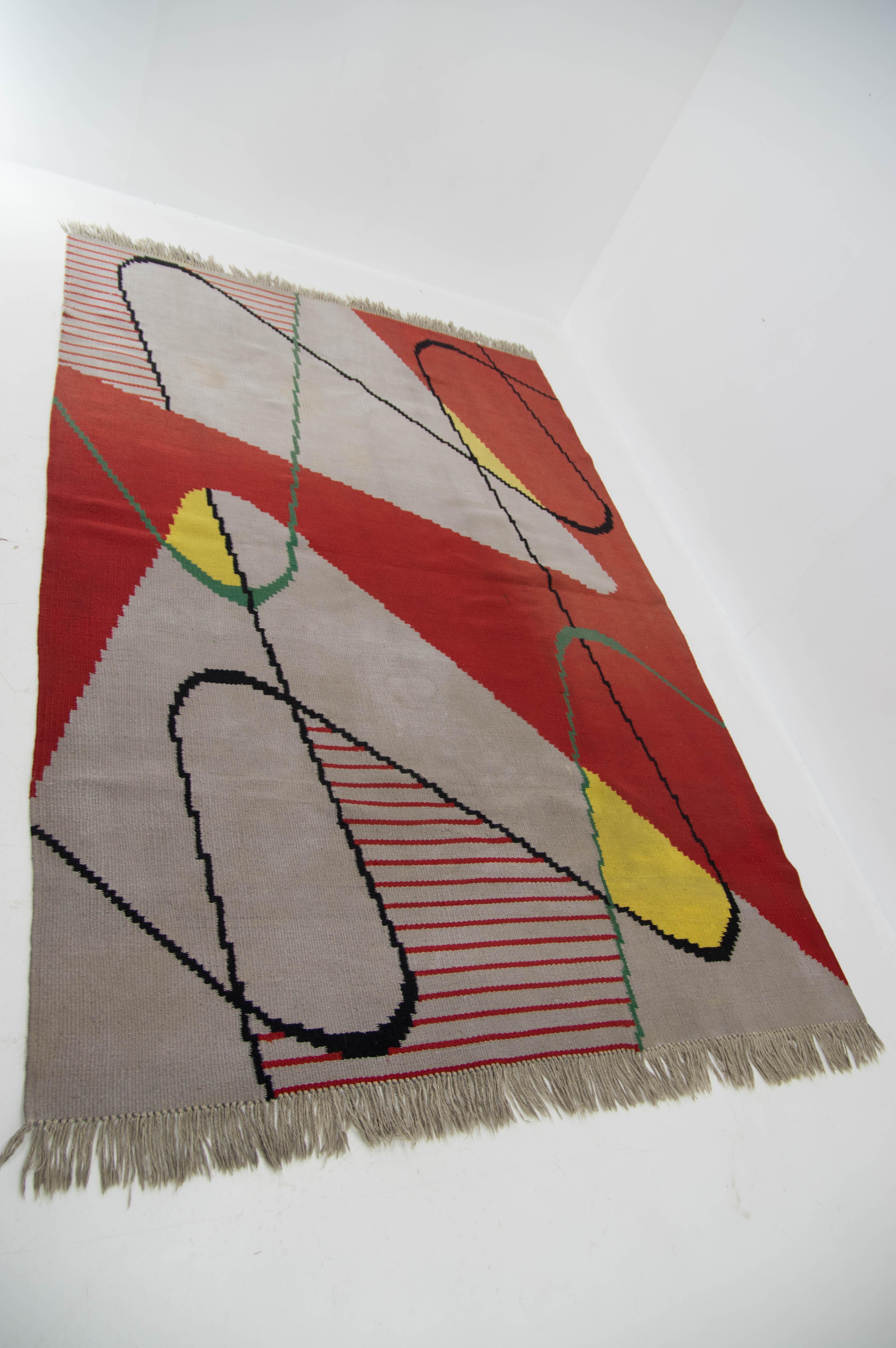 Mid-Century Modern Abstract Wool Carpet, Czechoslovakia, 1950s For Sale