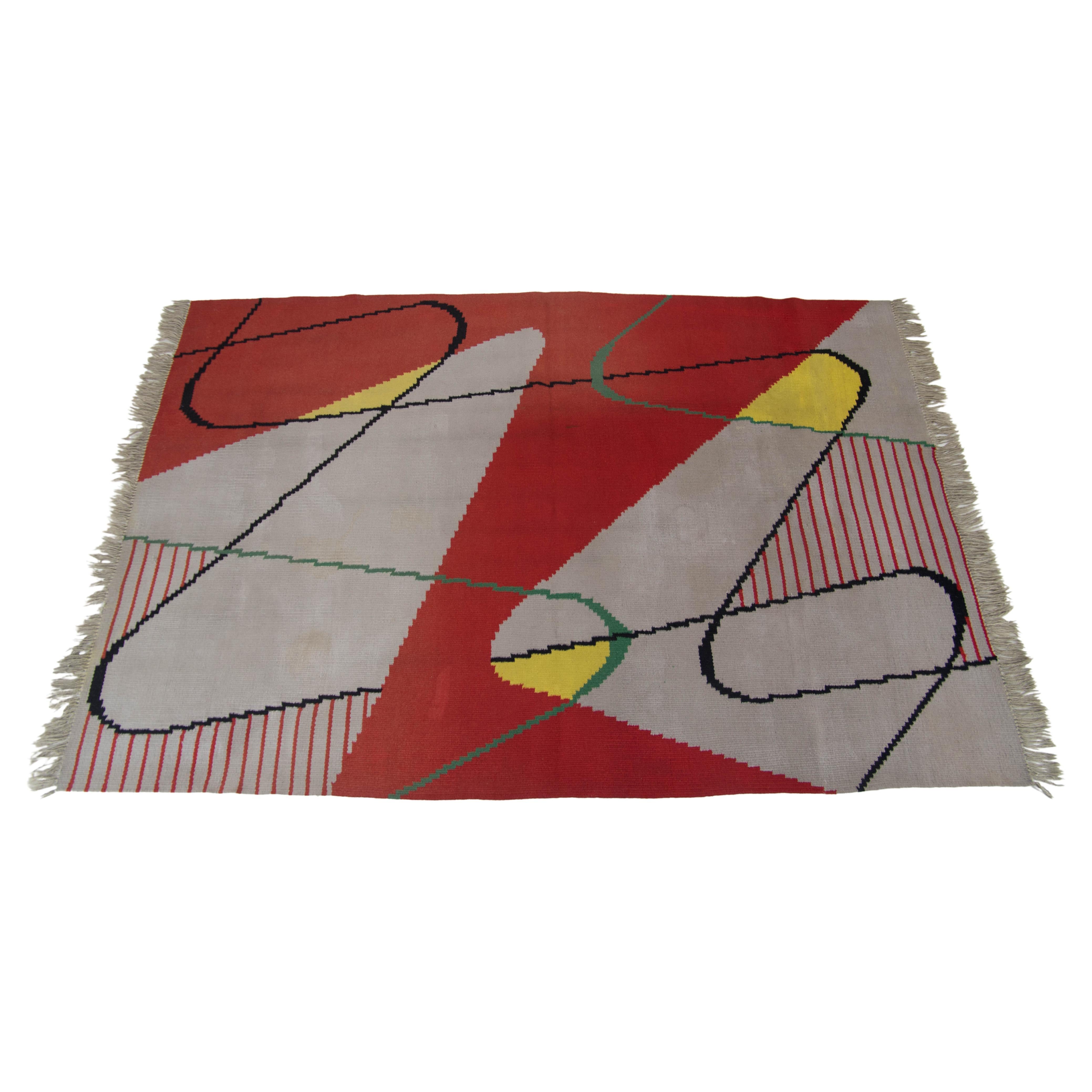 Abstract Wool Carpet, Czechoslovakia, 1950s For Sale