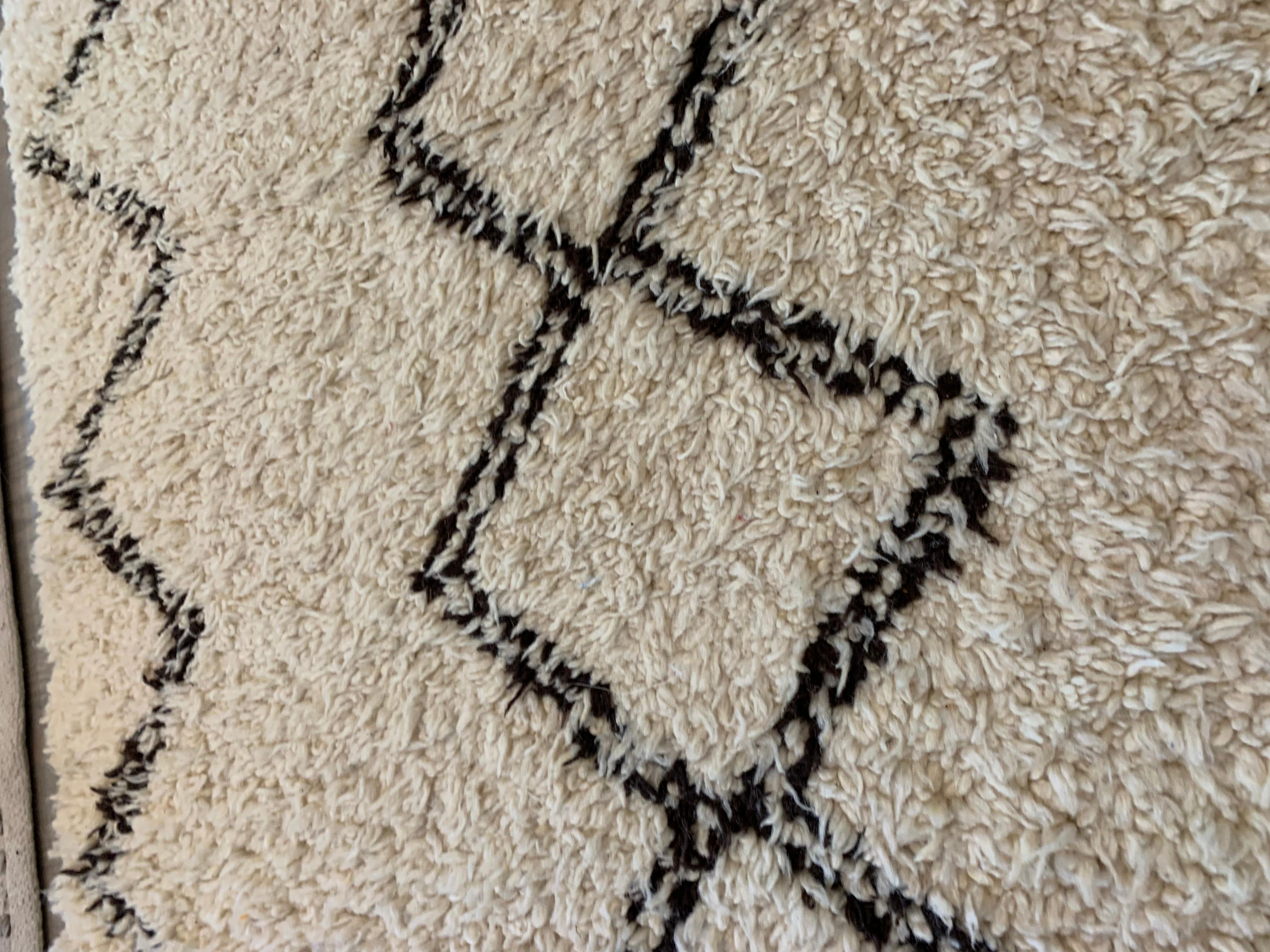 Modern Transitional Ivory and Brown Abstract Wool Rug  For Sale