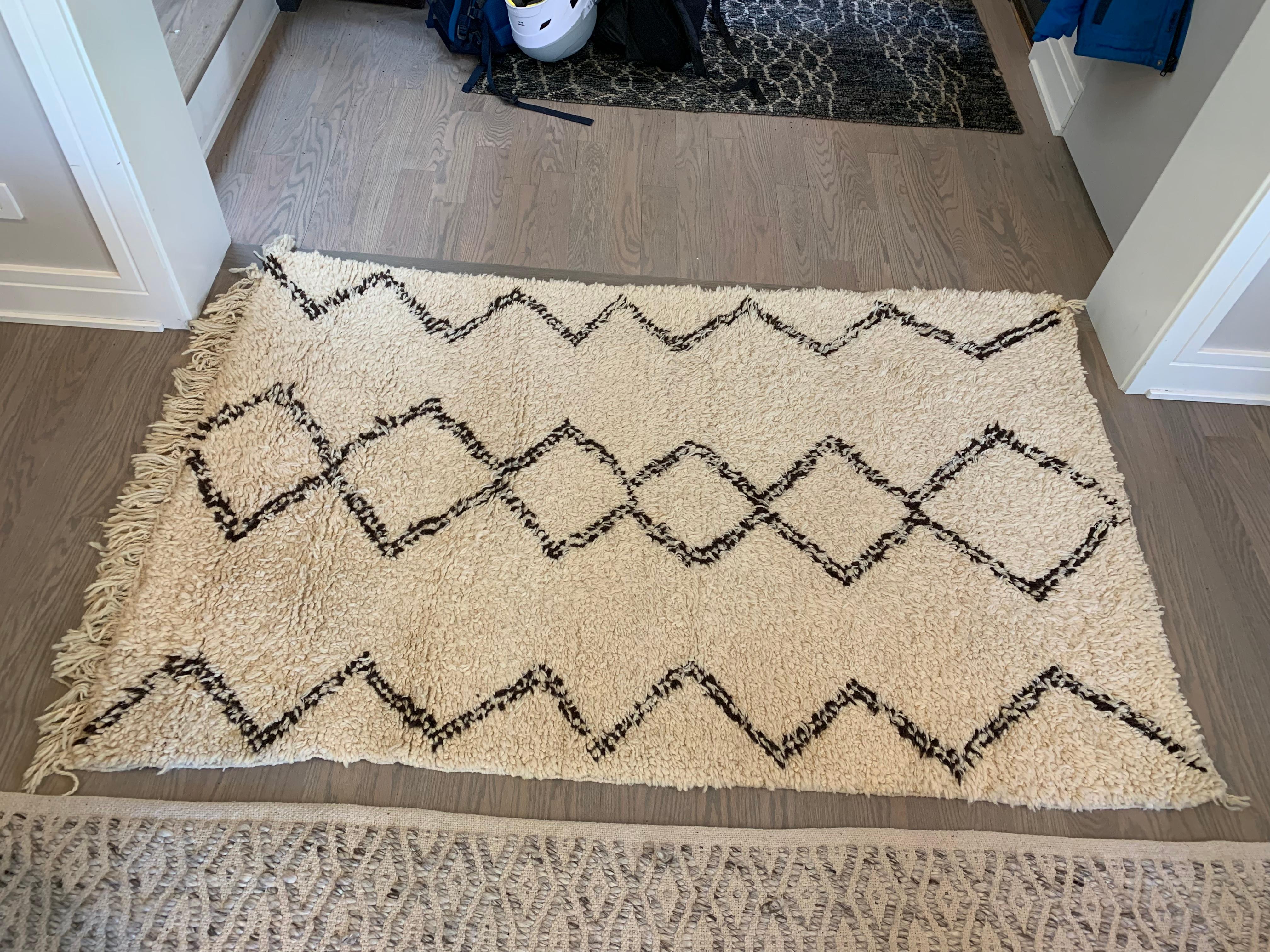 Transitional Ivory and Brown Abstract Wool Rug  For Sale 2