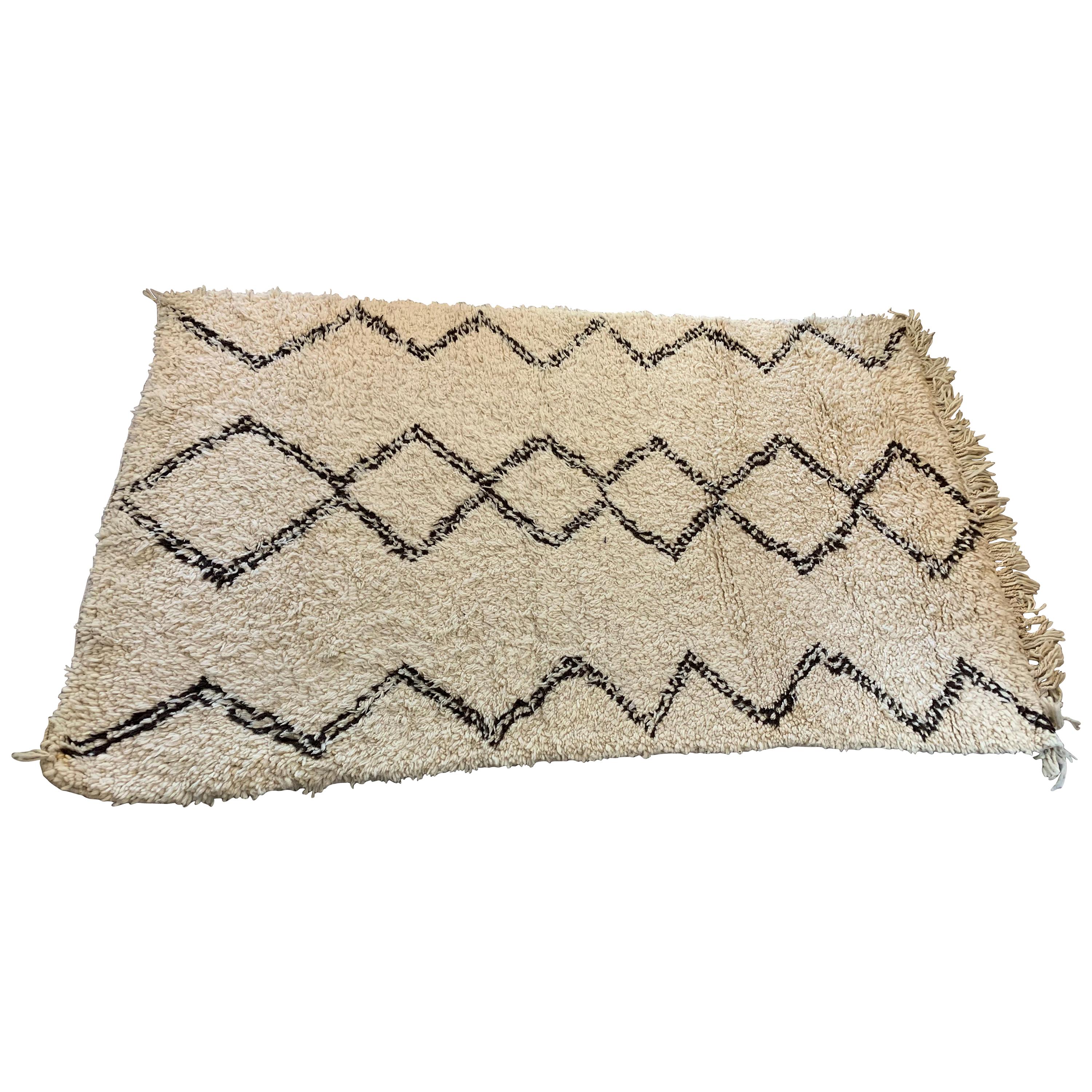 Transitional Ivory and Brown Abstract Wool Rug  For Sale