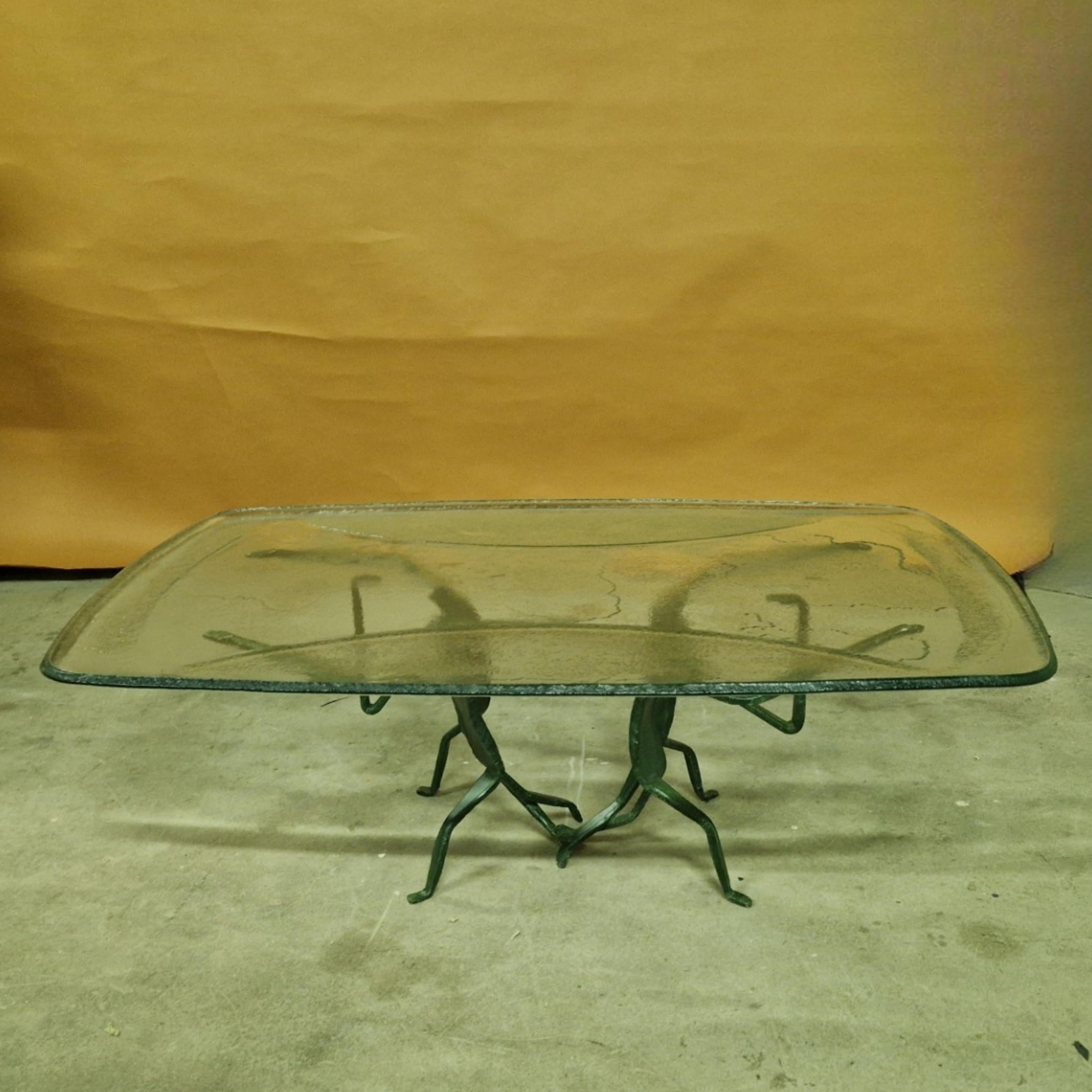 Abstract wrought iron and glass coffee table, Germany 1970s For Sale 1