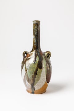 Abstract 20th Century Colored Ceramic Bottle Vase Signed DOIX 1970 Design