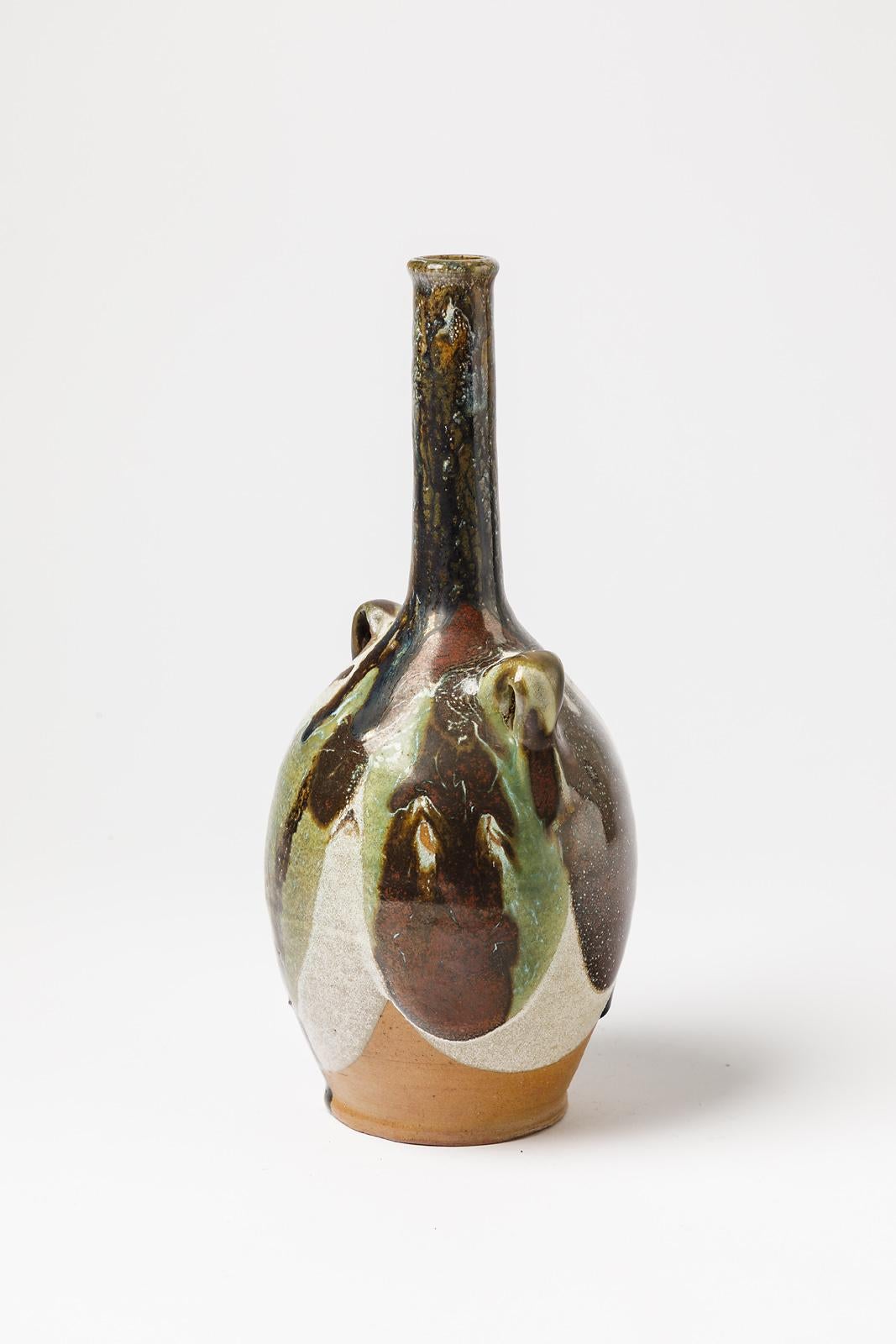 Mid-Century Modern Vase bouteille abstrait en céramique colorée du 20ème siècle signé DOIX 1970 Design en vente