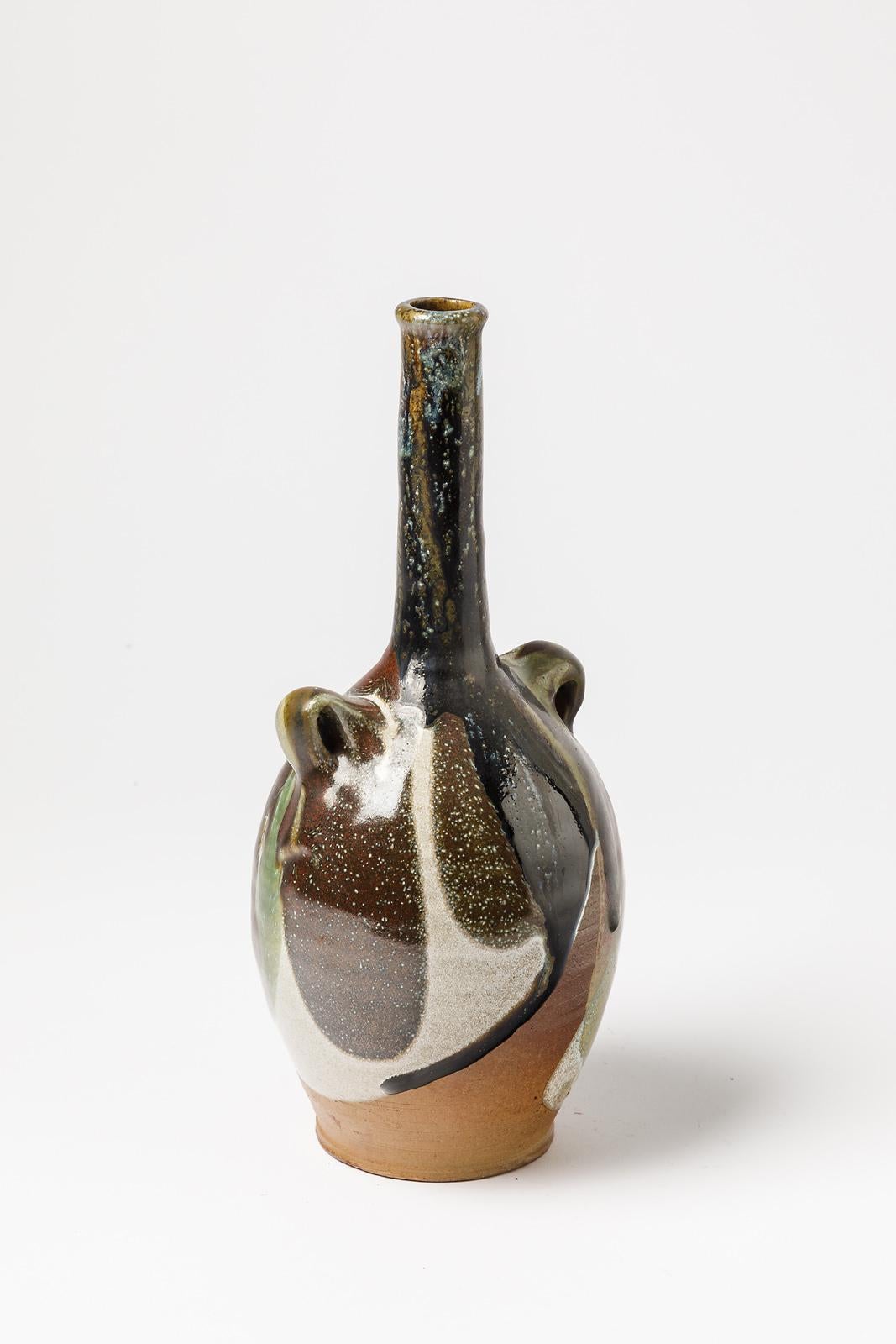 Bunte Keramikflaschenvase des 20. Jahrhunderts, signiert DOIX 1970 Design (Französisch) im Angebot
