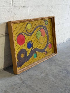 Cuadro abstracto en lienzo amarillo, estilo vintage y moderno de mediados de siglo