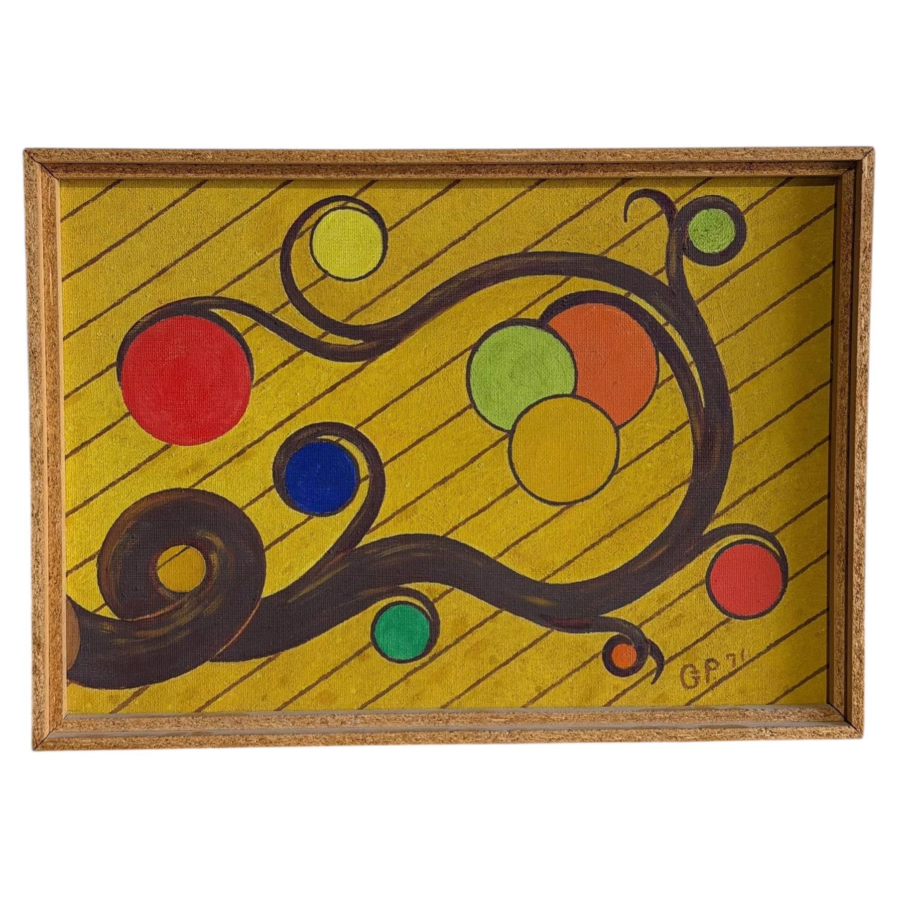 Abstract Yellow Art Canvas Painting Vintage Mid-Century Modern