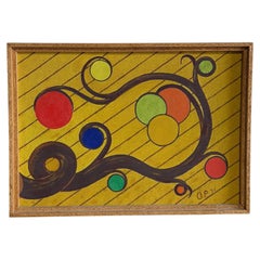 Cuadro abstracto en lienzo amarillo, estilo vintage y moderno de mediados de siglo