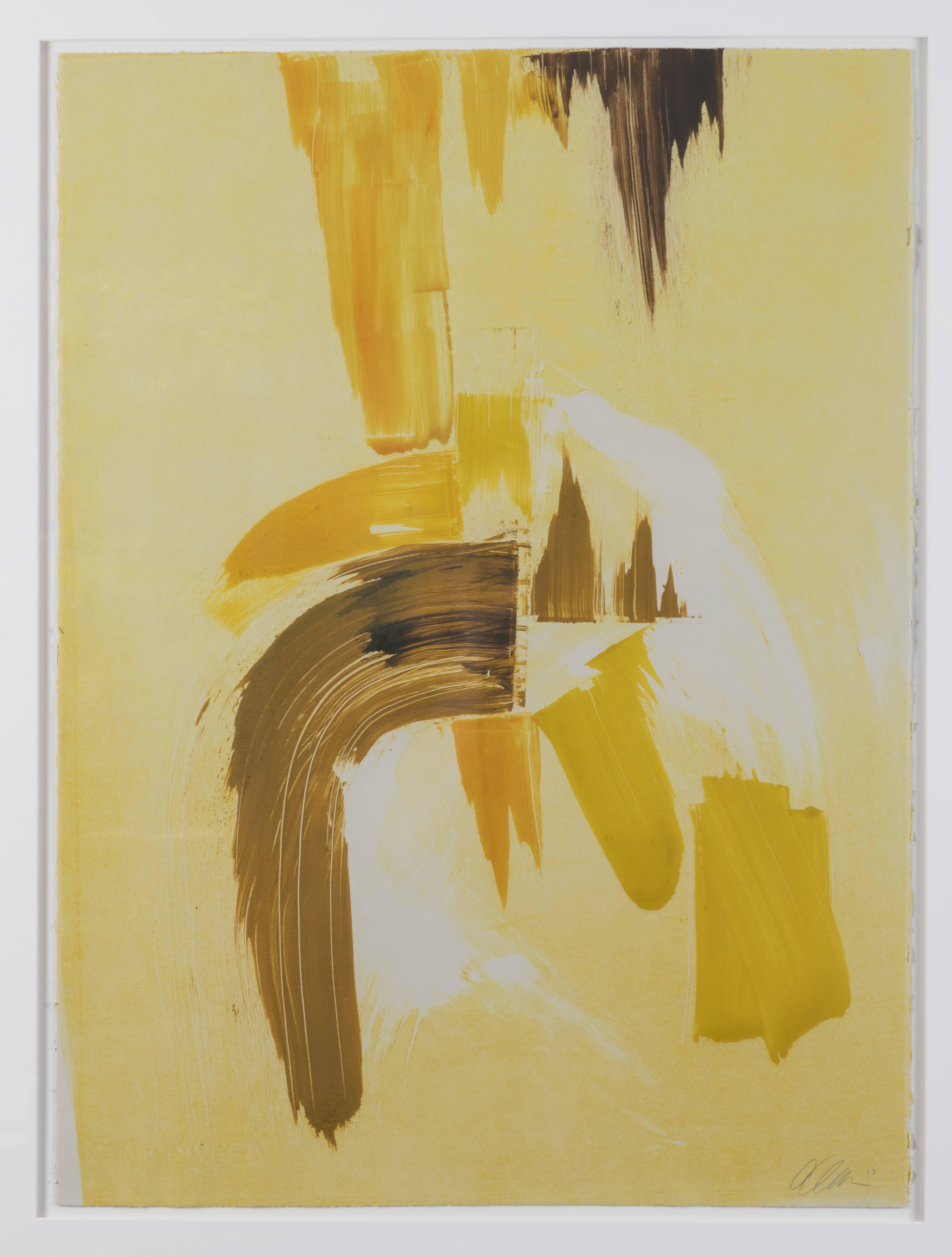 Abstract yellow monoprint #18 by Anna Ullman.