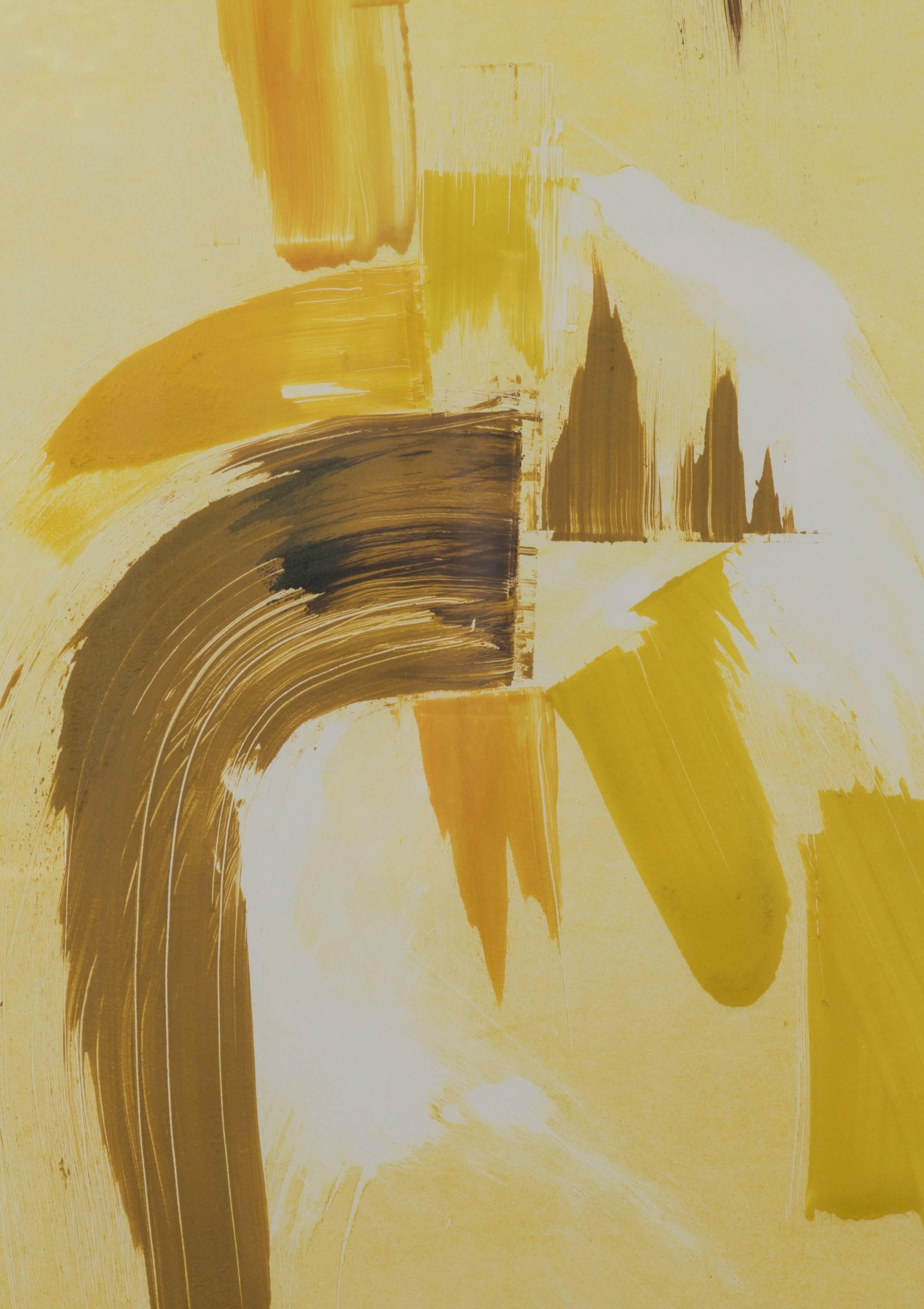 Mid-Century Modern Abstract Yellow Monoprint #18 by Anna Ullman