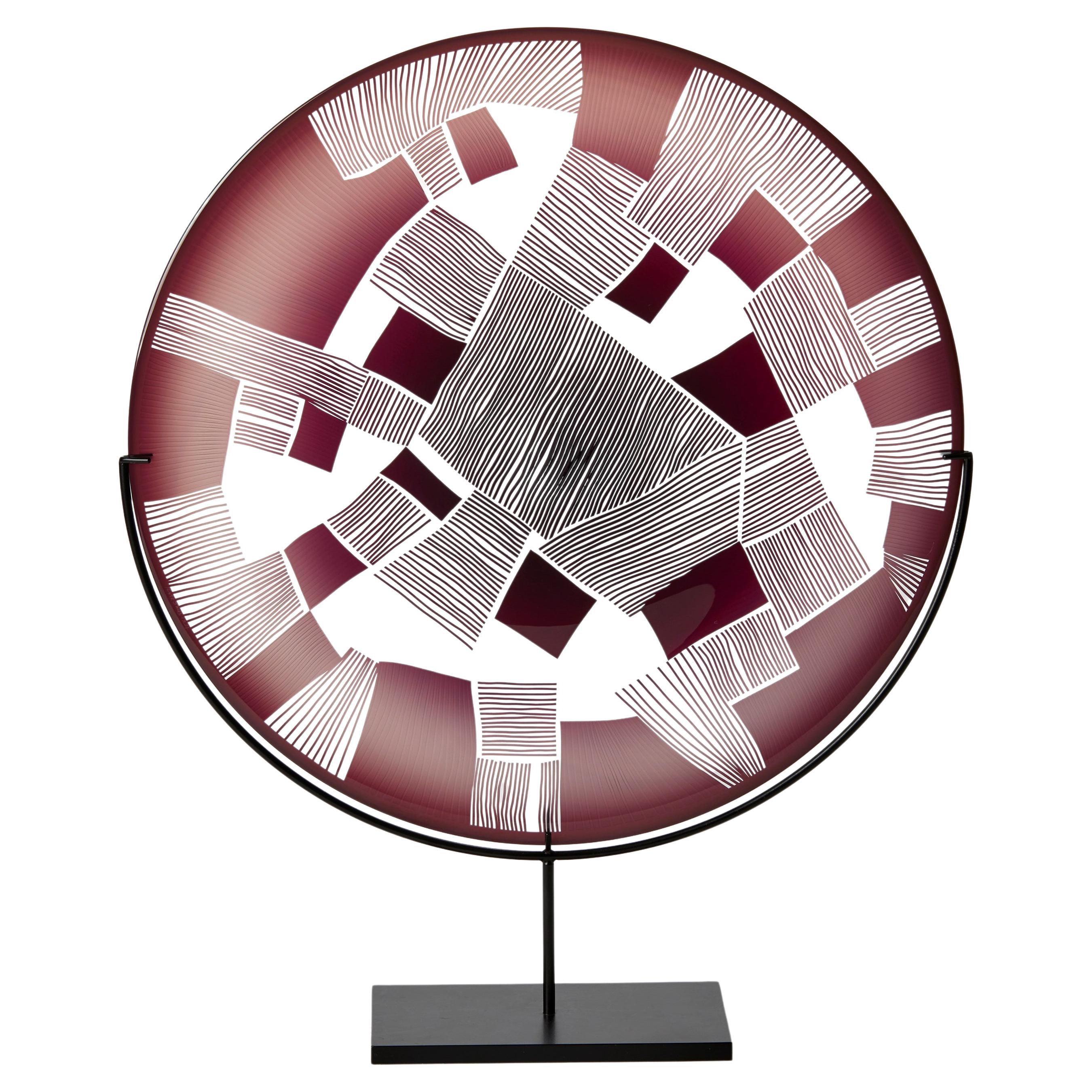 Abstracted Land Ruby Red, an oxblood red & clear glass artwork by Kate Jones For Sale