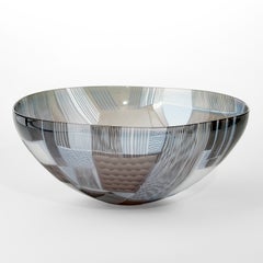 Abstracted Land Winter Blue over Sky Grey, a cut glass bowl by Kate Jones