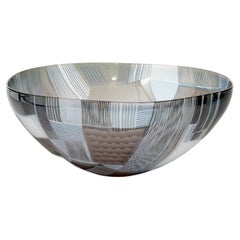 Abstracted Land Winter Blue over Sky Grey, a cut glass bowl by Kate Jones