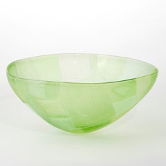 Abstracted Land Moss Green over Spring Green, a cut glass bowl by Kate Jones