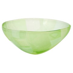 Abstracted Land Moss Green over Spring Green, a cut glass bowl by Kate Jones