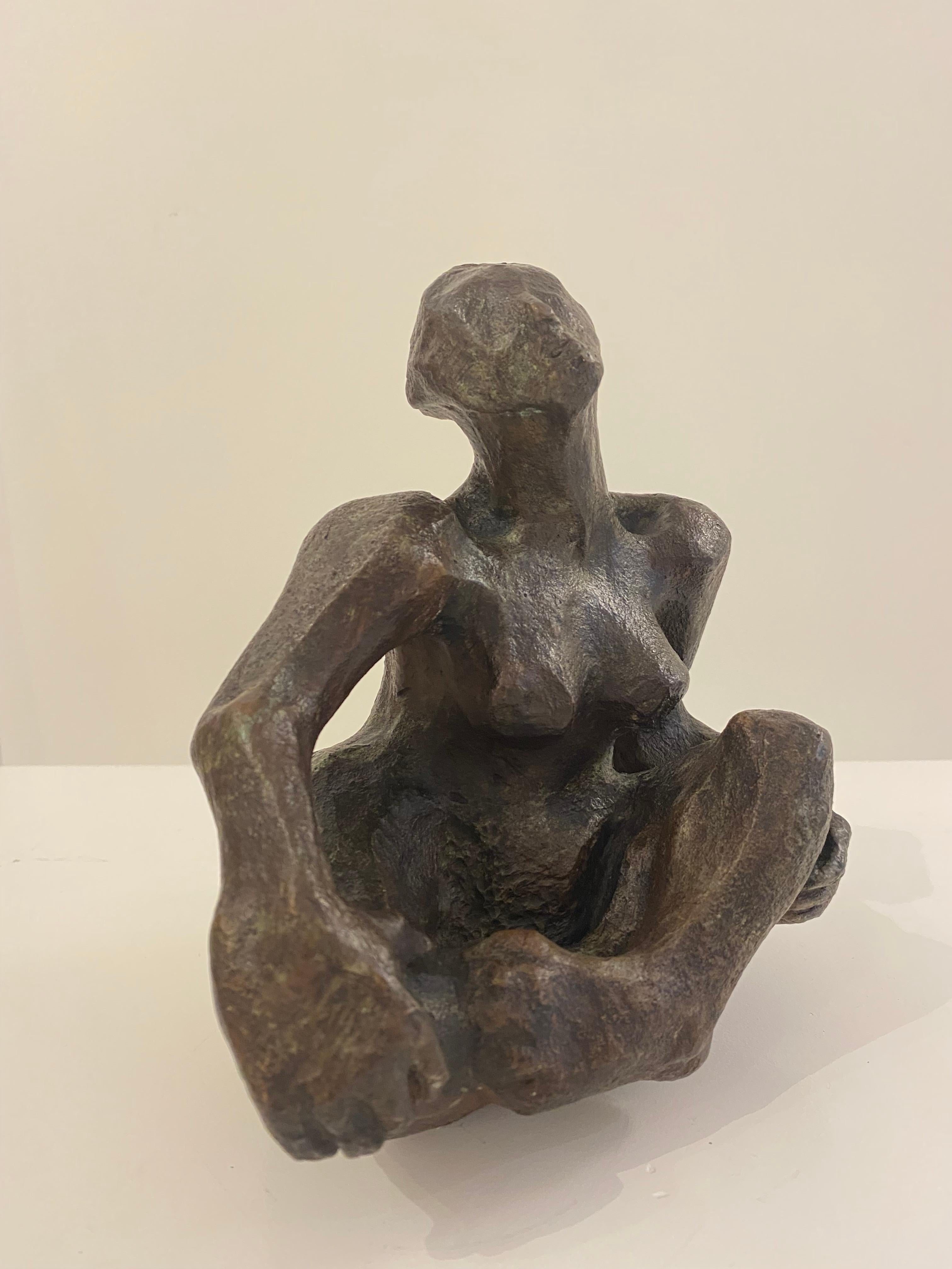 Mid-Century Modern Abstracted Seated Female Bronze by Barbara Beretich