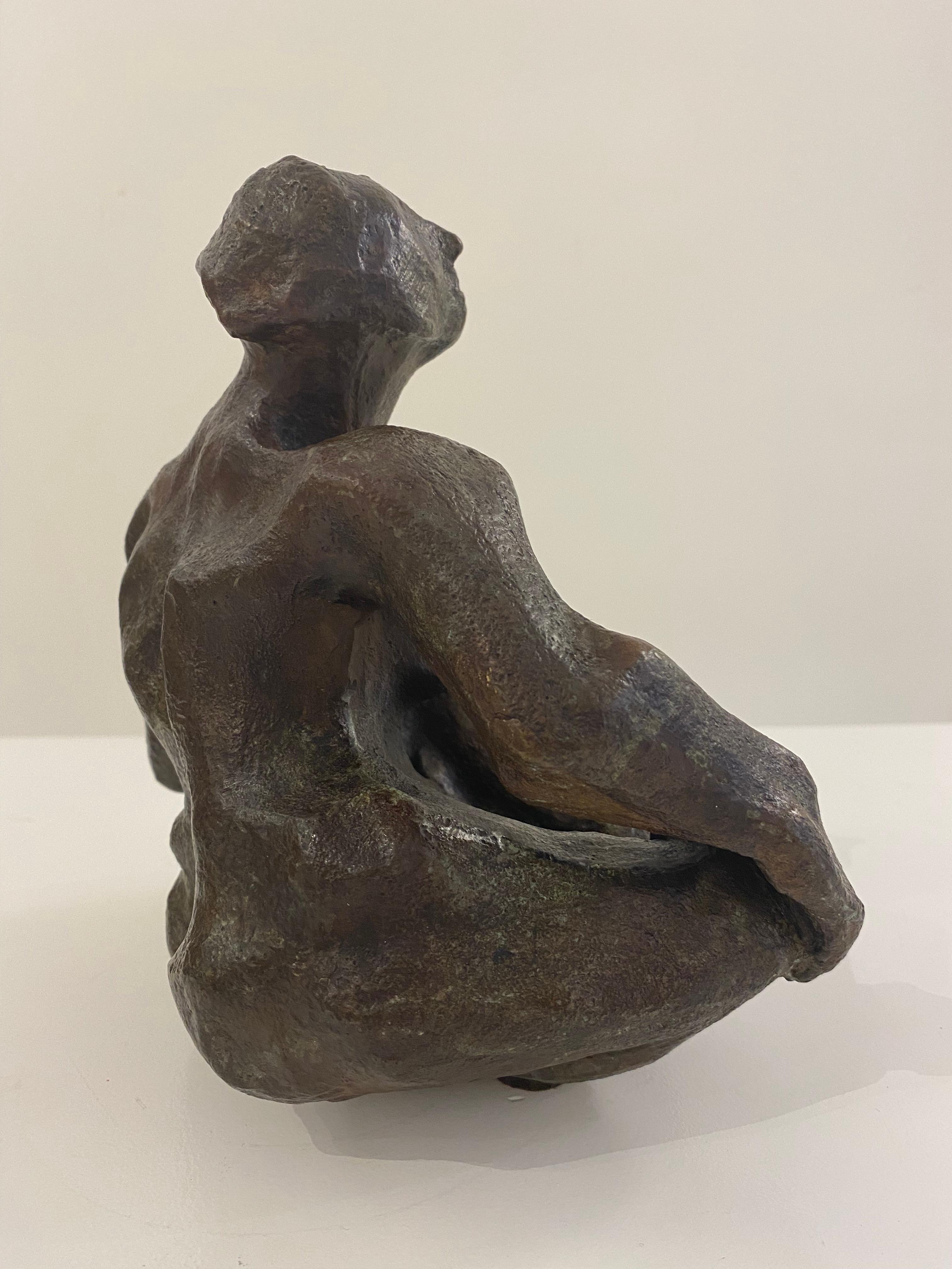 Patinated Abstracted Seated Female Bronze by Barbara Beretich