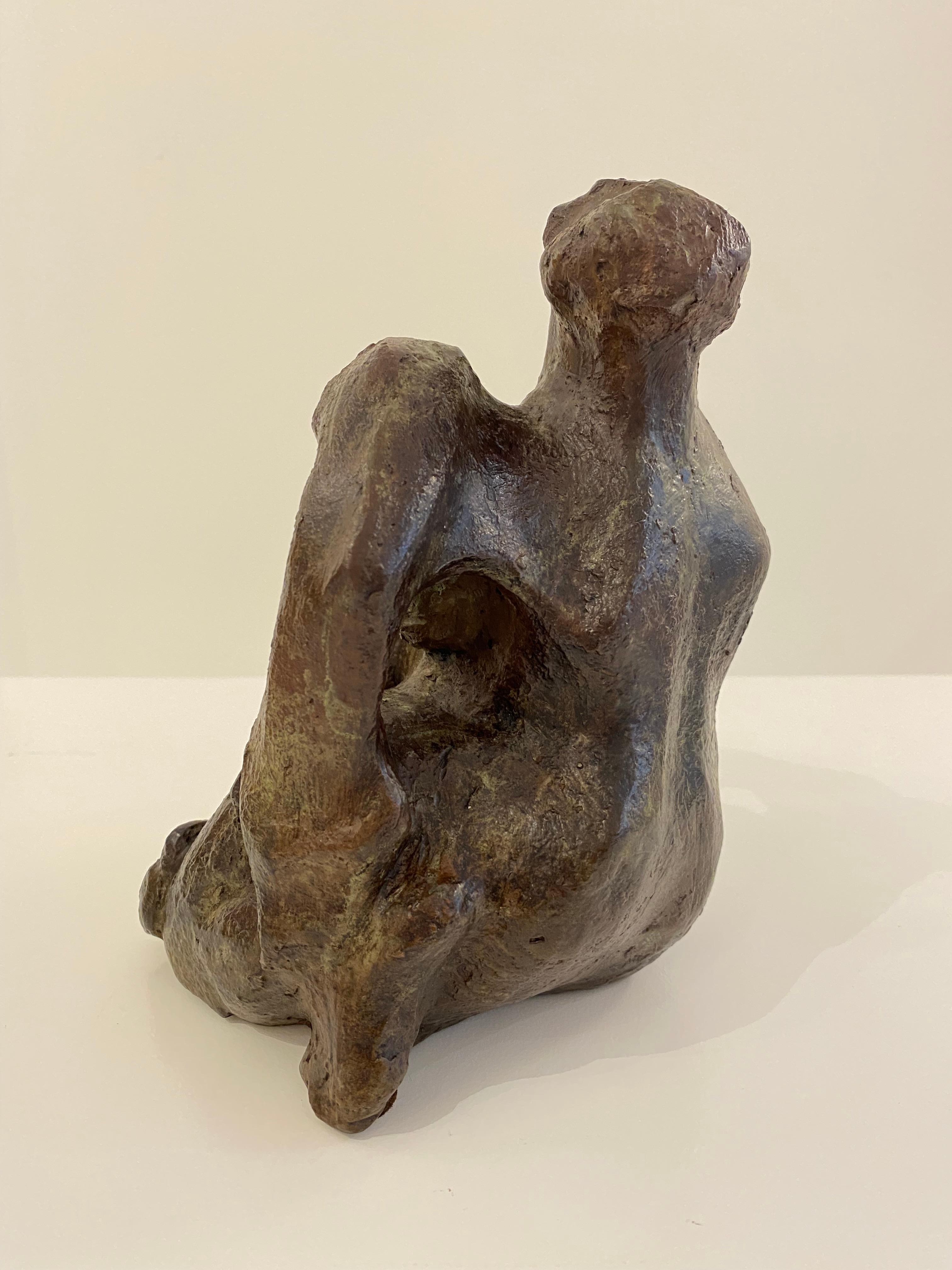 Patinated Abstracted Seated Female in Bronze by Barbara Beretich