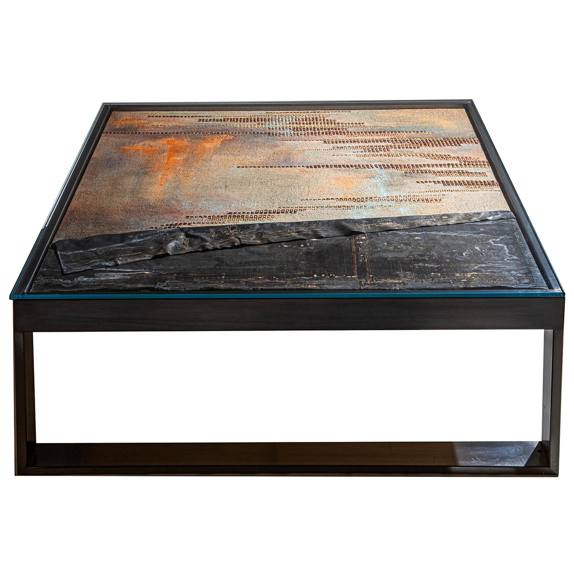 Moderne Table basse « Abstraction n° 2 » avec base en fer satiné en vente