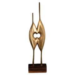 "Abstraction" : Polished bronze abstract sculpture C. 1970, France