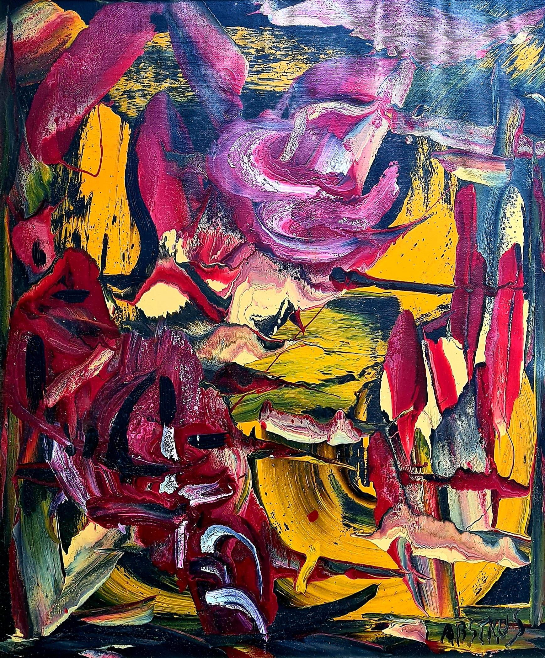 Französischer abstrakter Expressionist Öl auf Leinwand, Les Alliance au Crepuscule – Painting von Abstrus