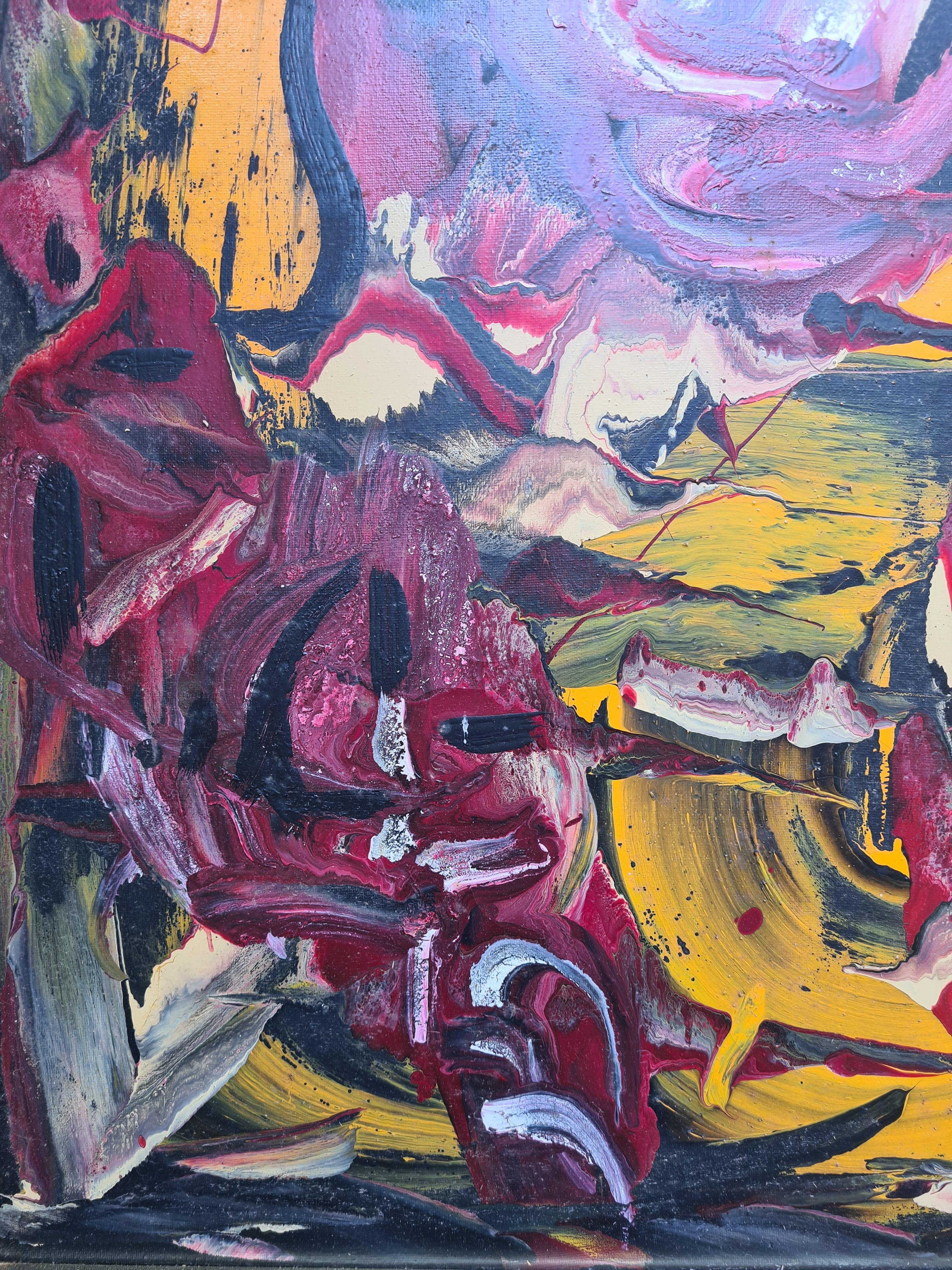 Französischer abstrakter Expressionist Öl auf Leinwand, Les Alliance au Crepuscule (Beige), Abstract Painting, von Abstrus