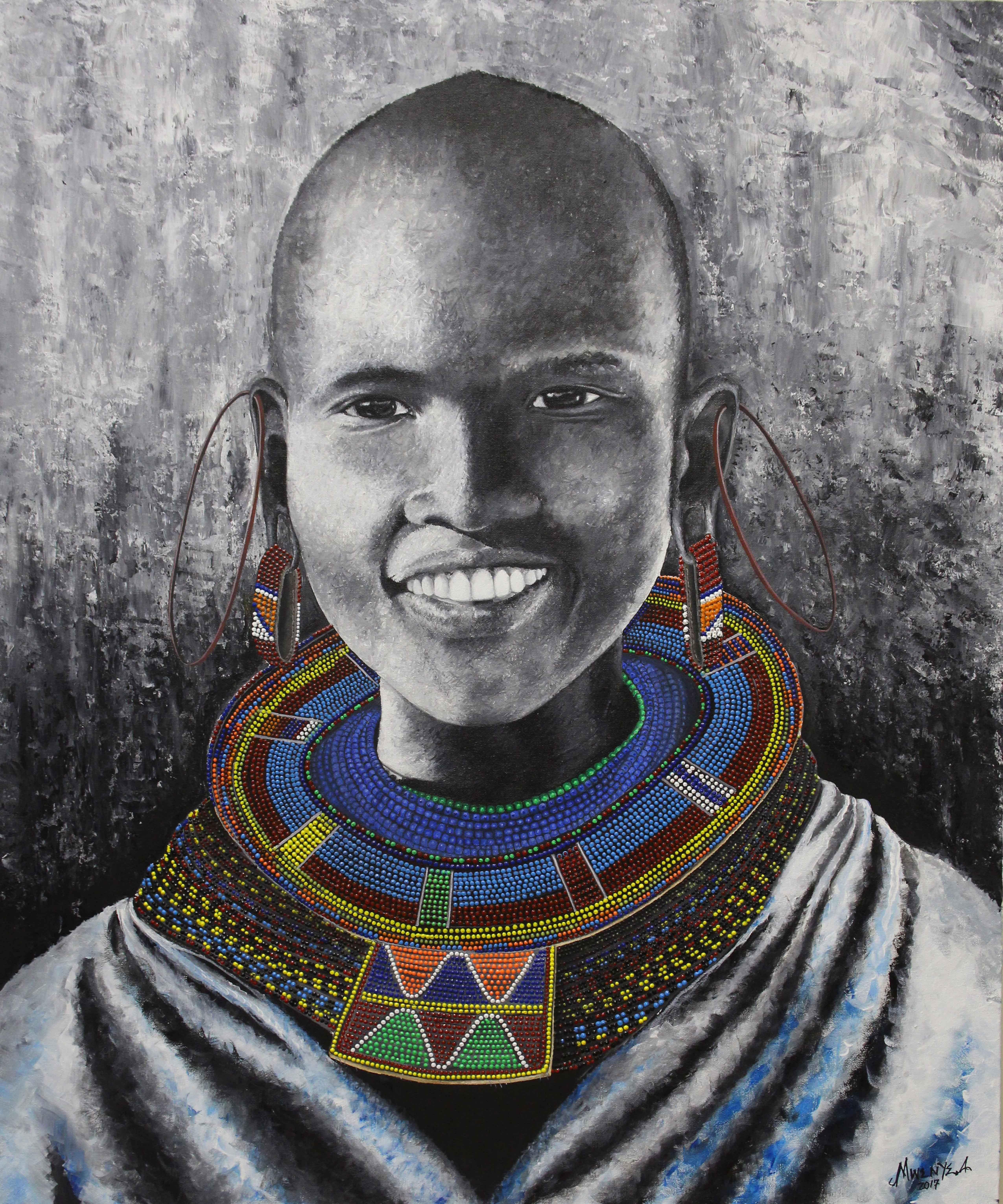 "Beauty in the Beads #1", junger Massai-Krieger, indigene afrikanische Kunst, Schmuck