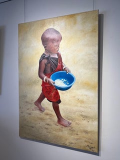 "Masai Boy" a young Masai boy wearing red carrying a bowl represents strength
