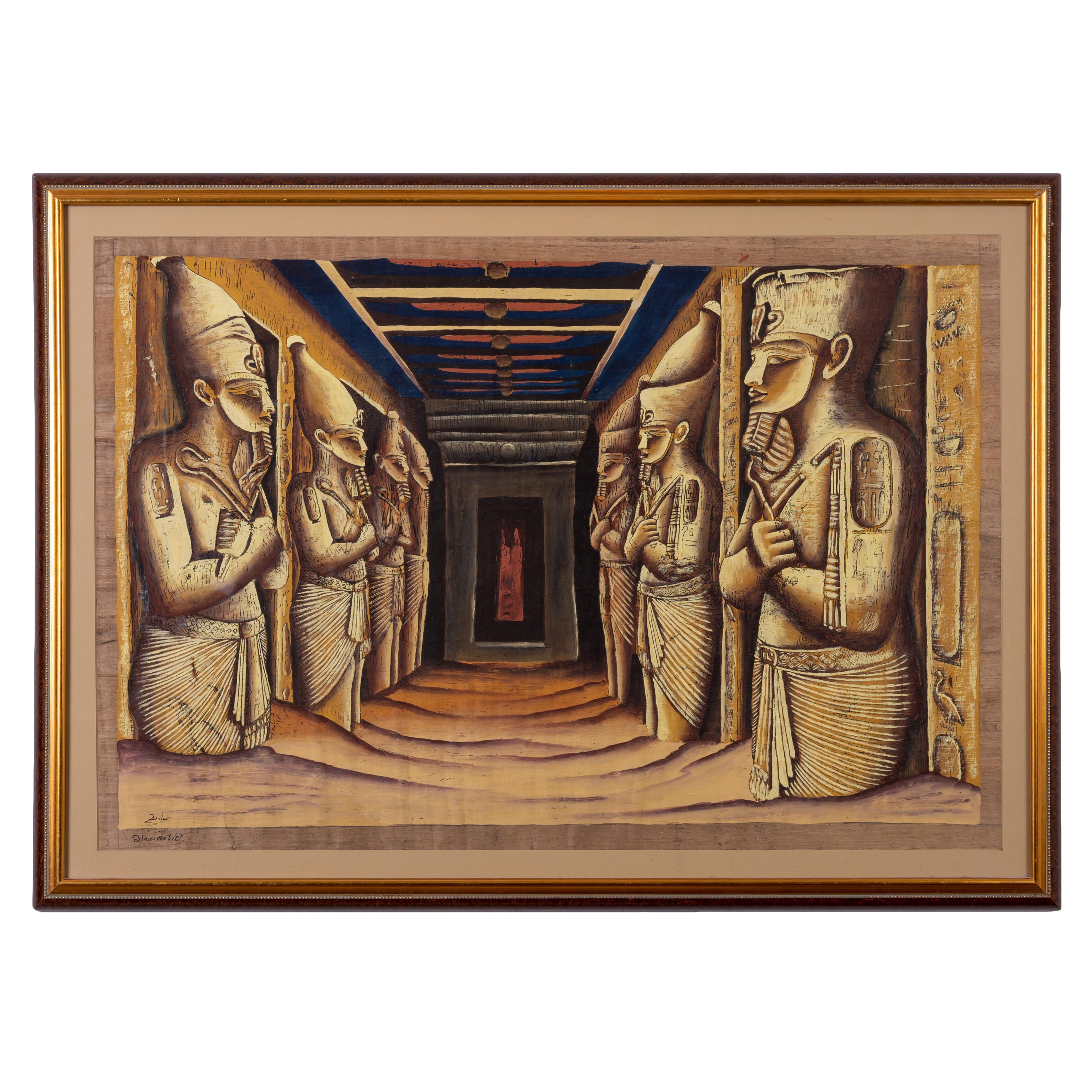 Un dipinto su papiro della Sala Ipostila di Abu Simbel che conduce al tempio interno come era prima della sua riscoperta da parte di Burckhardt.

Dipinti di papiro come questo, basati su tecniche tradizionali, sono iniziati negli anni '70 nei