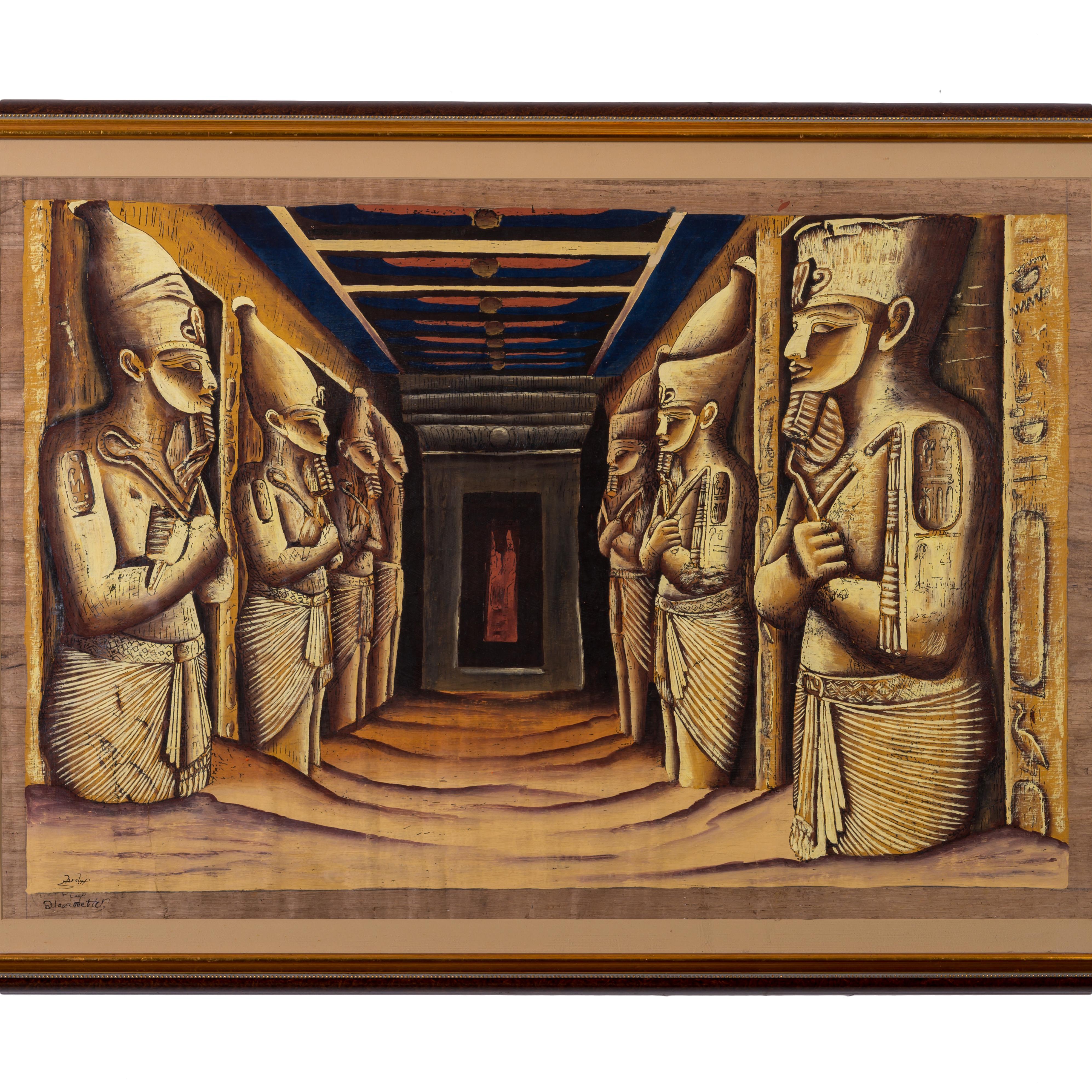 Egizio Sala dell'ipostilo di Abu Simbel Pittura egizia su papiro in vendita
