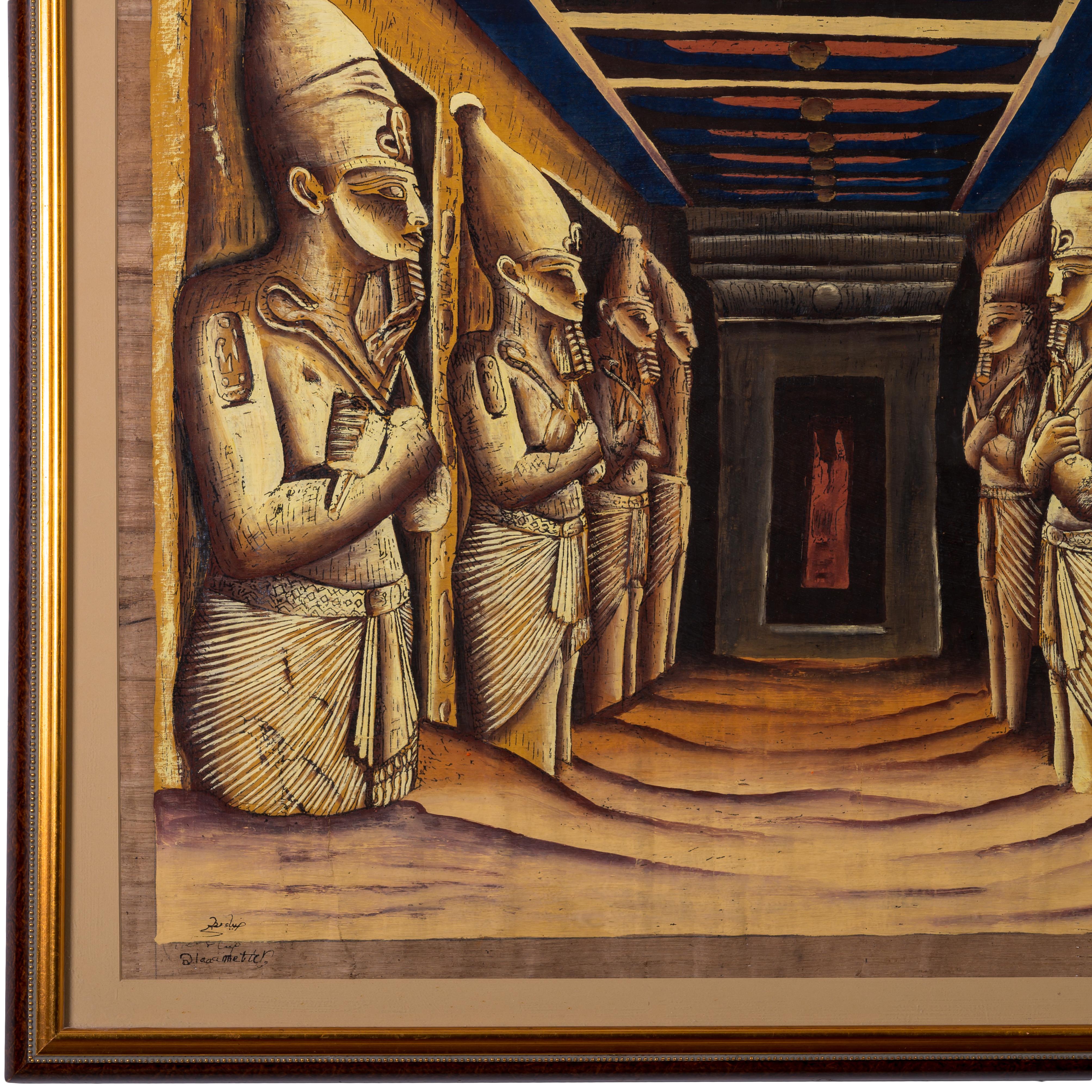 Egizio Sala dell'ipostilo di Abu Simbel Pittura egizia su papiro in vendita