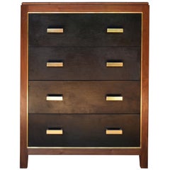 Abuelo Mexican Midcentury Four-Drawer Tall Bureau Walnut/Saddle Leather Dresser