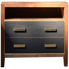 Abuelo Mexican Midcentury Nightstand 2-Drawer, Open Shelf Walnut/Saddle Leather