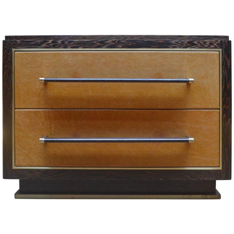 Abuelo Mexican Midcentury Nightstand Two-Drawer Pedestal Wenge/Saddle Leather  For Sale