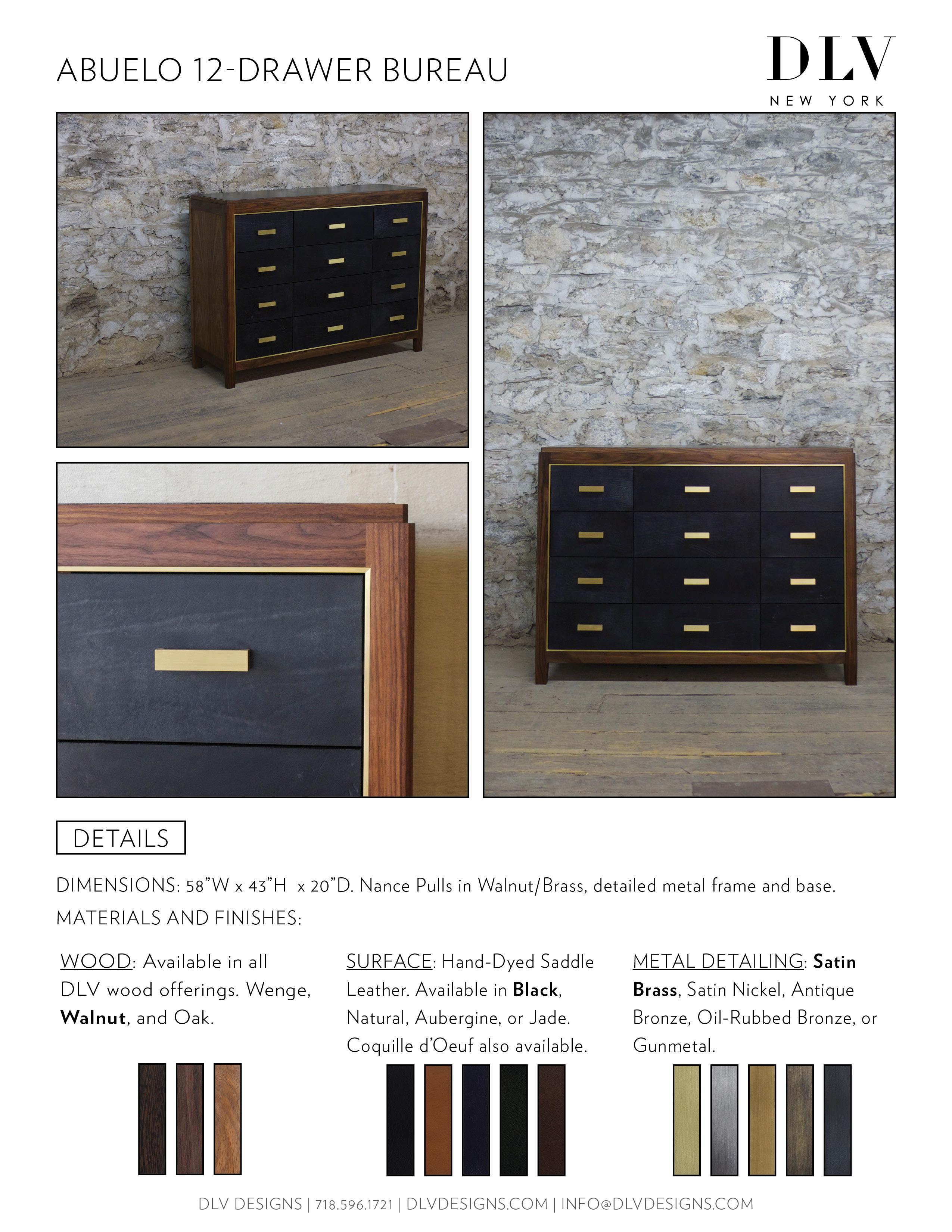 Abuelo Mexican Midcentury Twelve-Drawer Bureau Walnut/Saddle Leather Dresser (amerikanisch) im Angebot