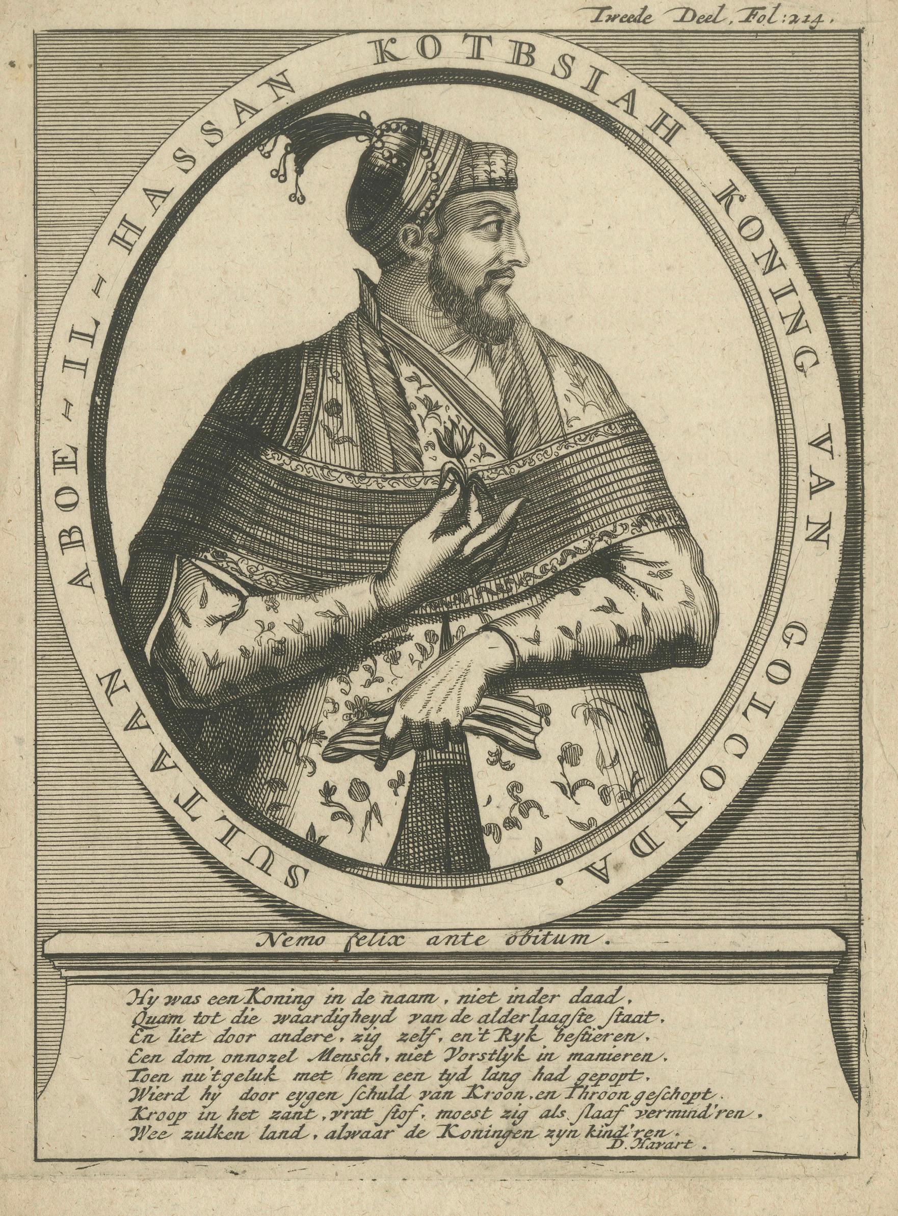 Abul Hasan Qutb Shah, Last Sultan of Golconda Portrait Engraving, c.1700