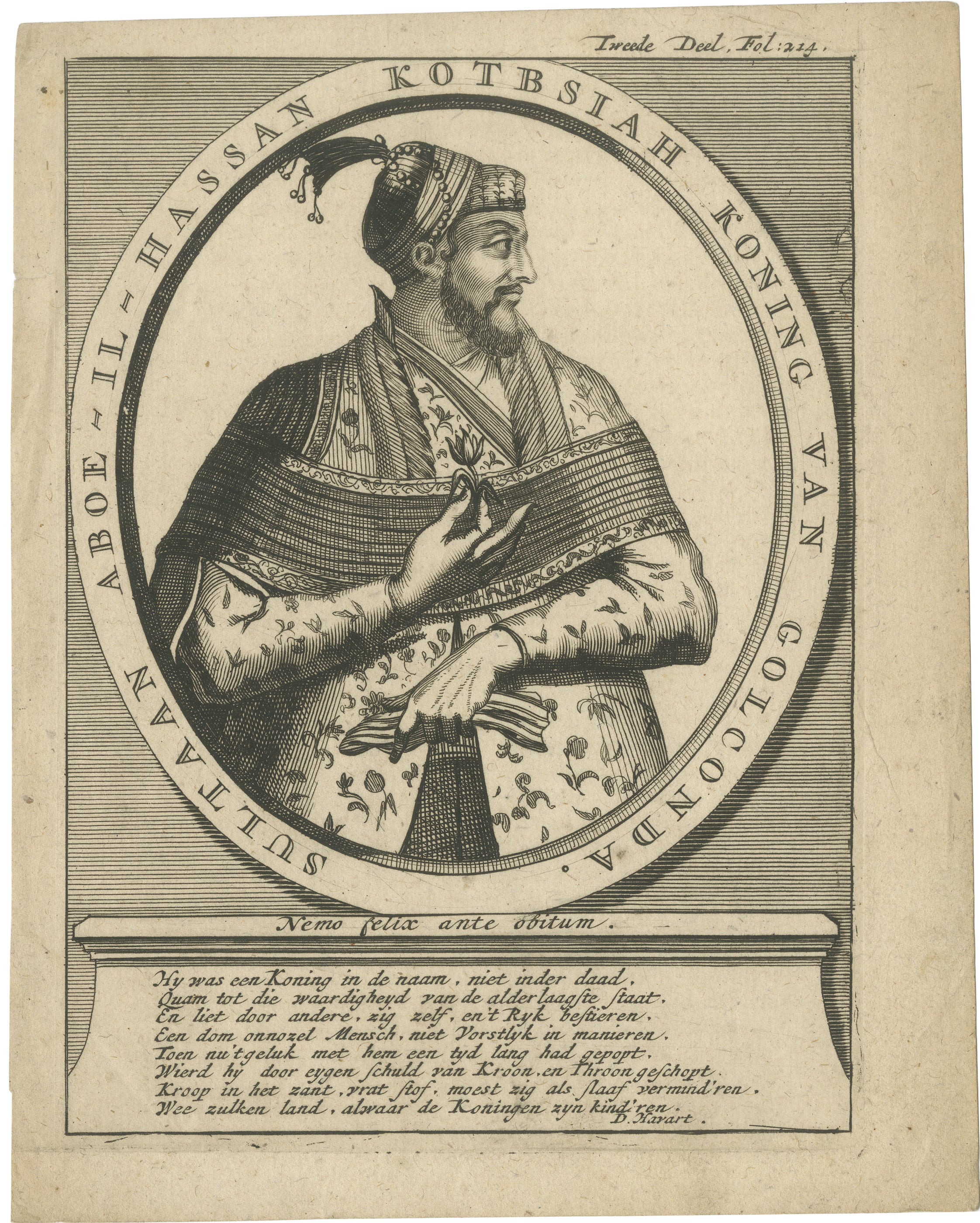 Abul Hasan Qutb Shah, Last Sultan of Golconda Portrait Engraving, c.1700
