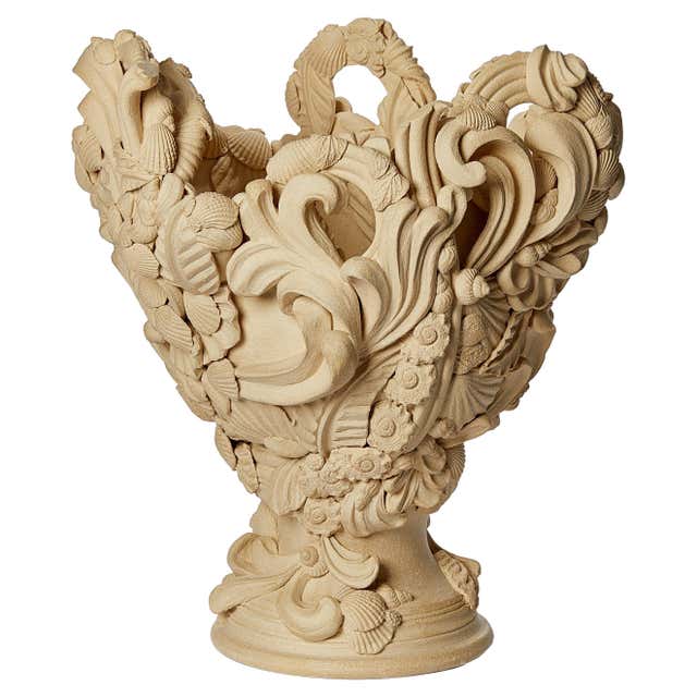 Rocaille IV, rococo inspired porcelain vessel with swirls and shells by ...