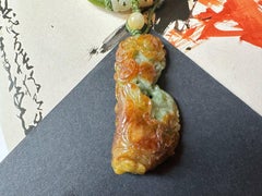 Abundance Year After Year - Natural Myanmar Jade Fish & Lotus Pendant for Prospe