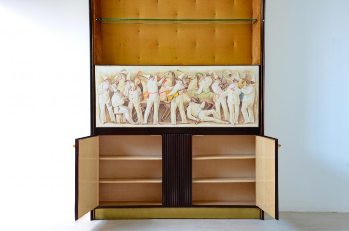Bois ABV Borsani  Grand meuble de rangement / bar / bibliothèque avec porte centrale peinte  en vente