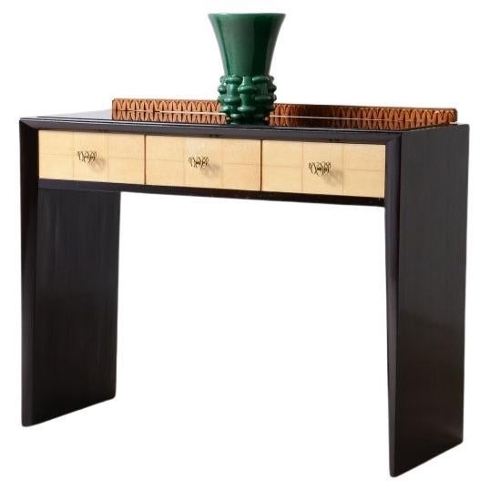 ABV Borsani Varedo Elegant stained oak console table with carved wood in vendita