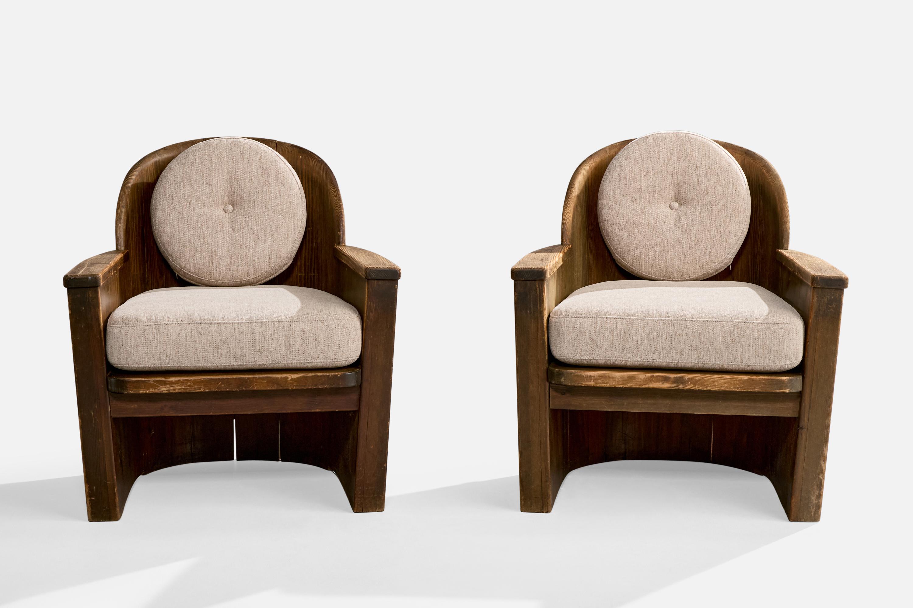 Scandinave moderne Åby Möbelfabrik, Chaises longues, pin, fer, tissu, Suède, années 1930 en vente