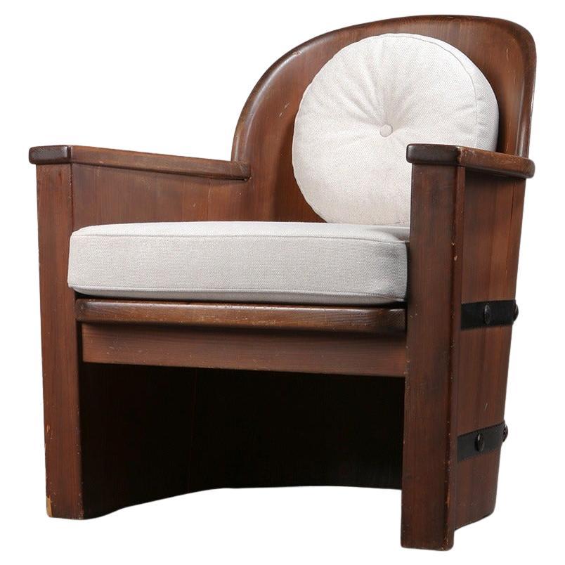 Åby Möbelfabrik 'Lövåsen' Armchair in Pine and Light Fabric, 1940s