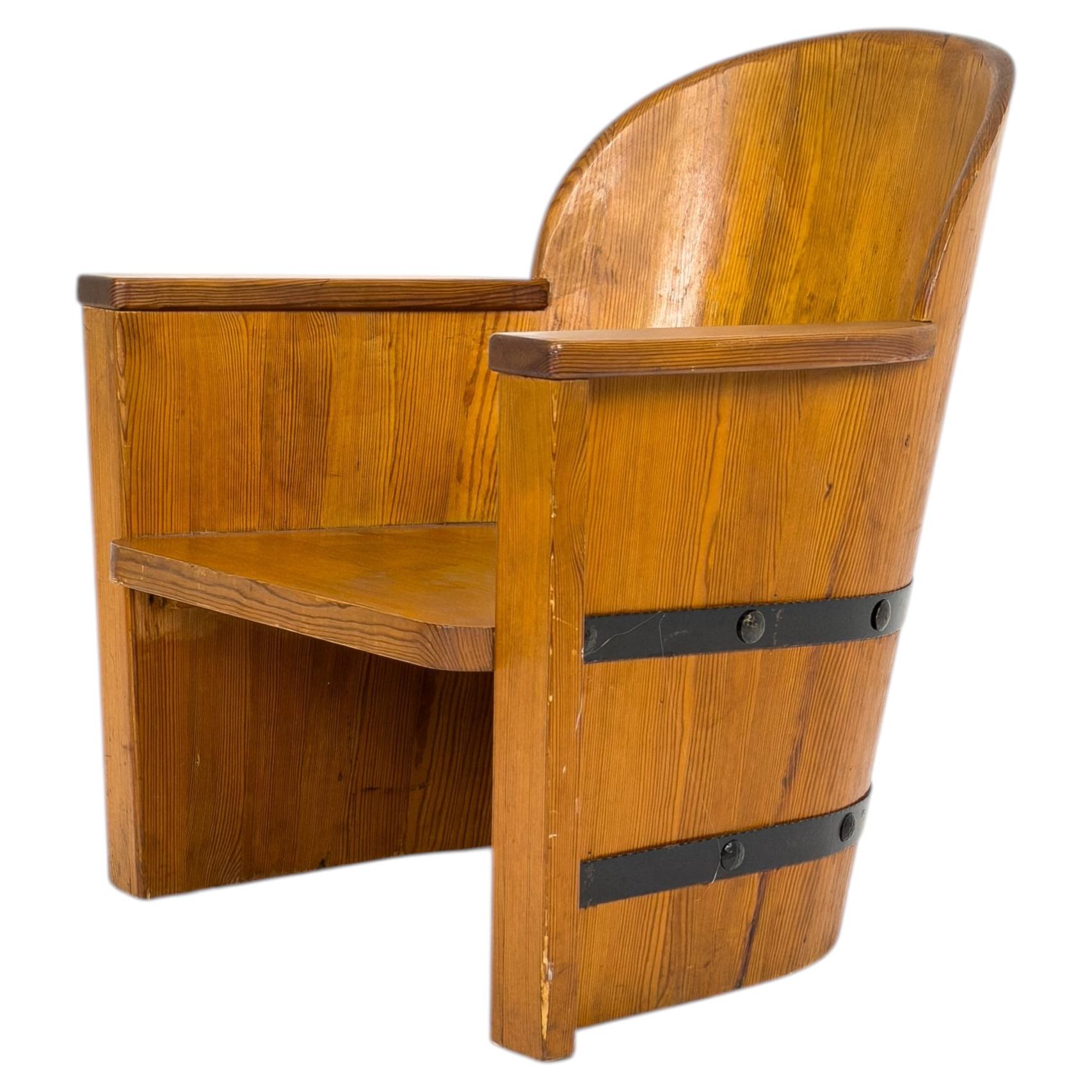 Åby Möbelfabrik Pine and Iron Armchair, Sweden, 1930s