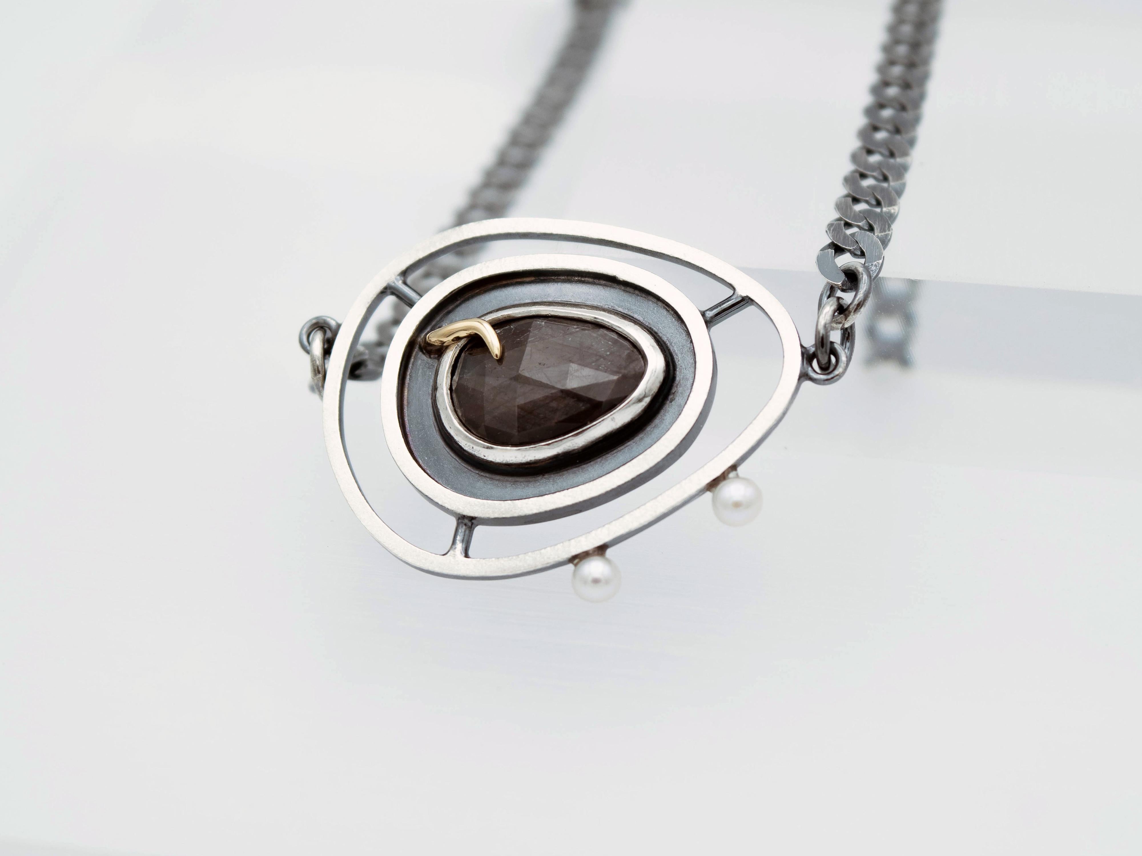 The Black Sapphire Pearl Abyss Necklace is a modern, one-of-a-kind statement piece that is emblematic of the cosmos. The perfect choker necklace that is not too snug and not too long, making you feel comfortable all day long!

-    One-of-a-Kind
-  