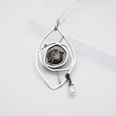 Abyss 14K Sterling Silver Pink Sheen Sapphire Diamond Pearl Necklace by TIN HAUS