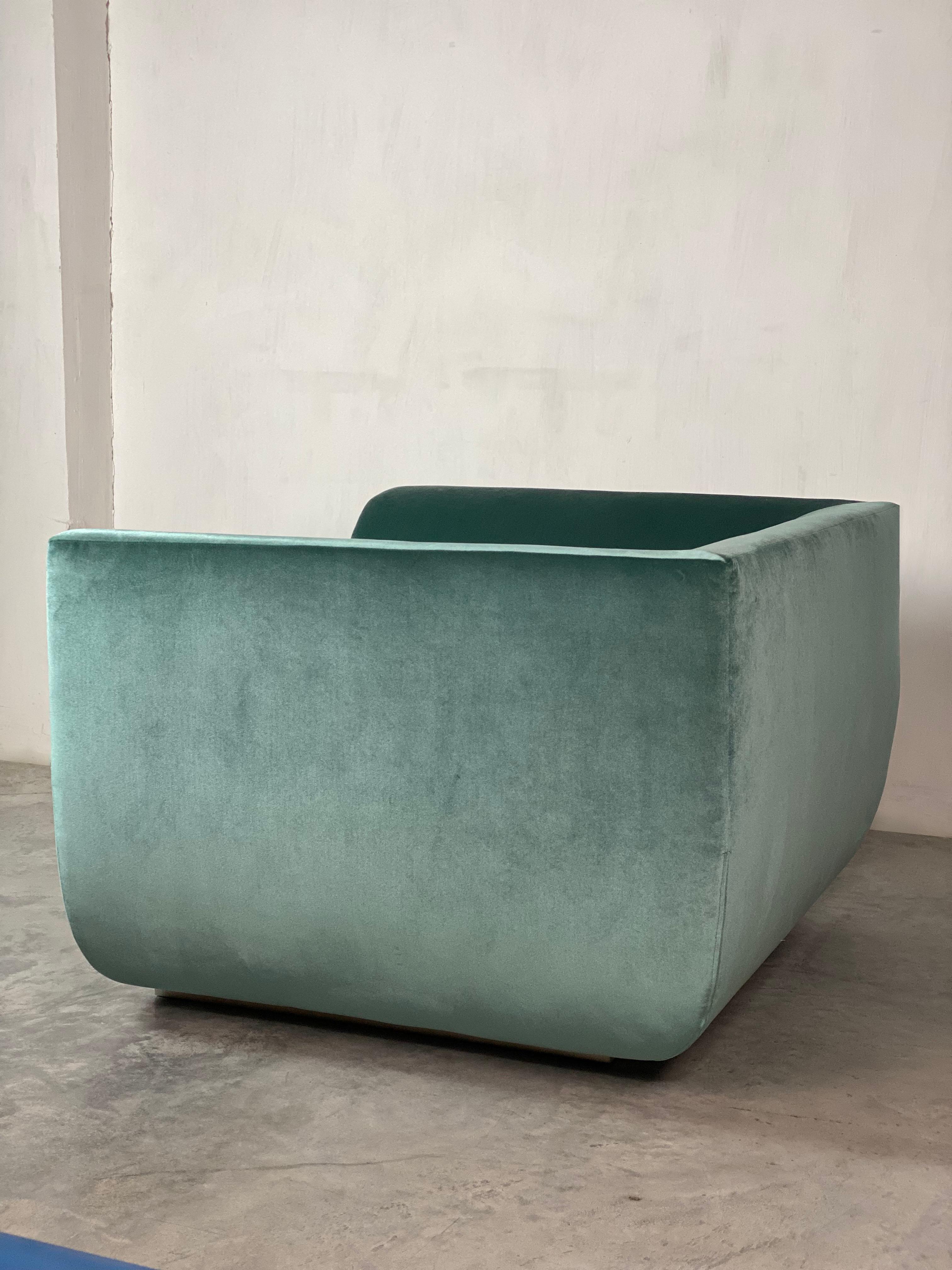 ABYSS Armchair in Mint and Ocean Blue Velvet In New Condition For Sale In San Pietro di Morubio, Verona